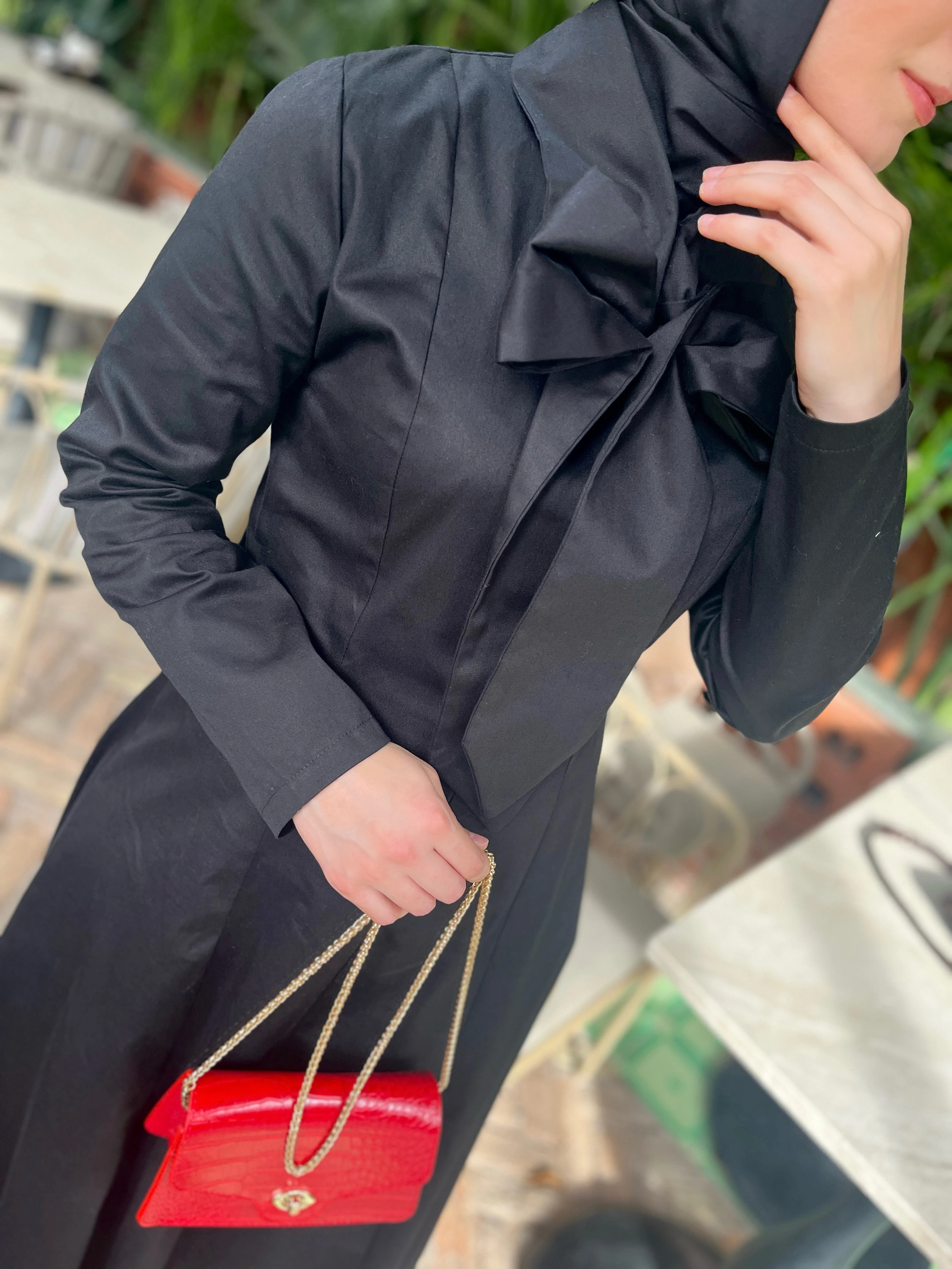 Fiyonk Yaka Detaylı %100 Cotton Elbise