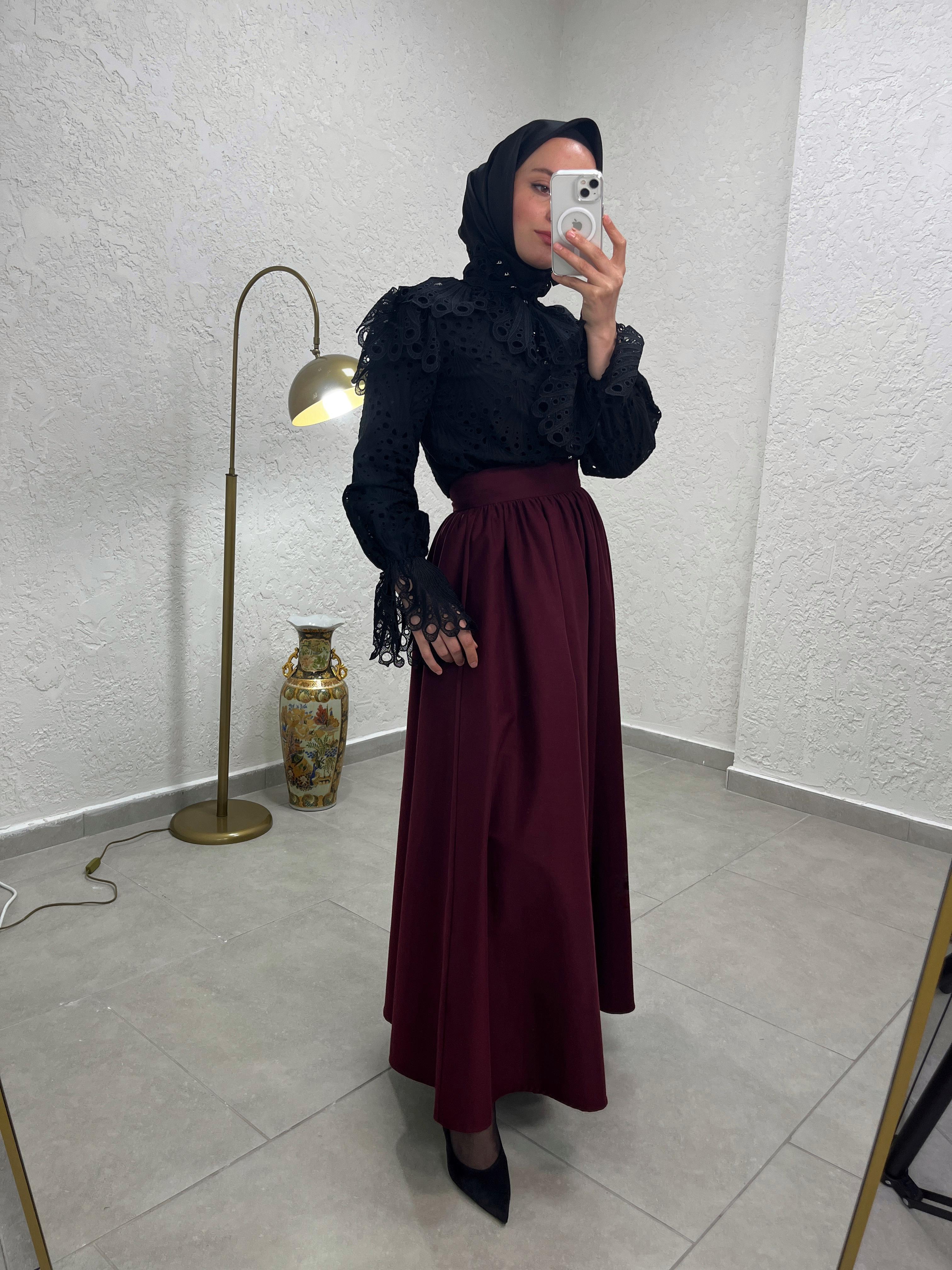 Büzgülü Geniş Kemerli %100 Cotton Etek