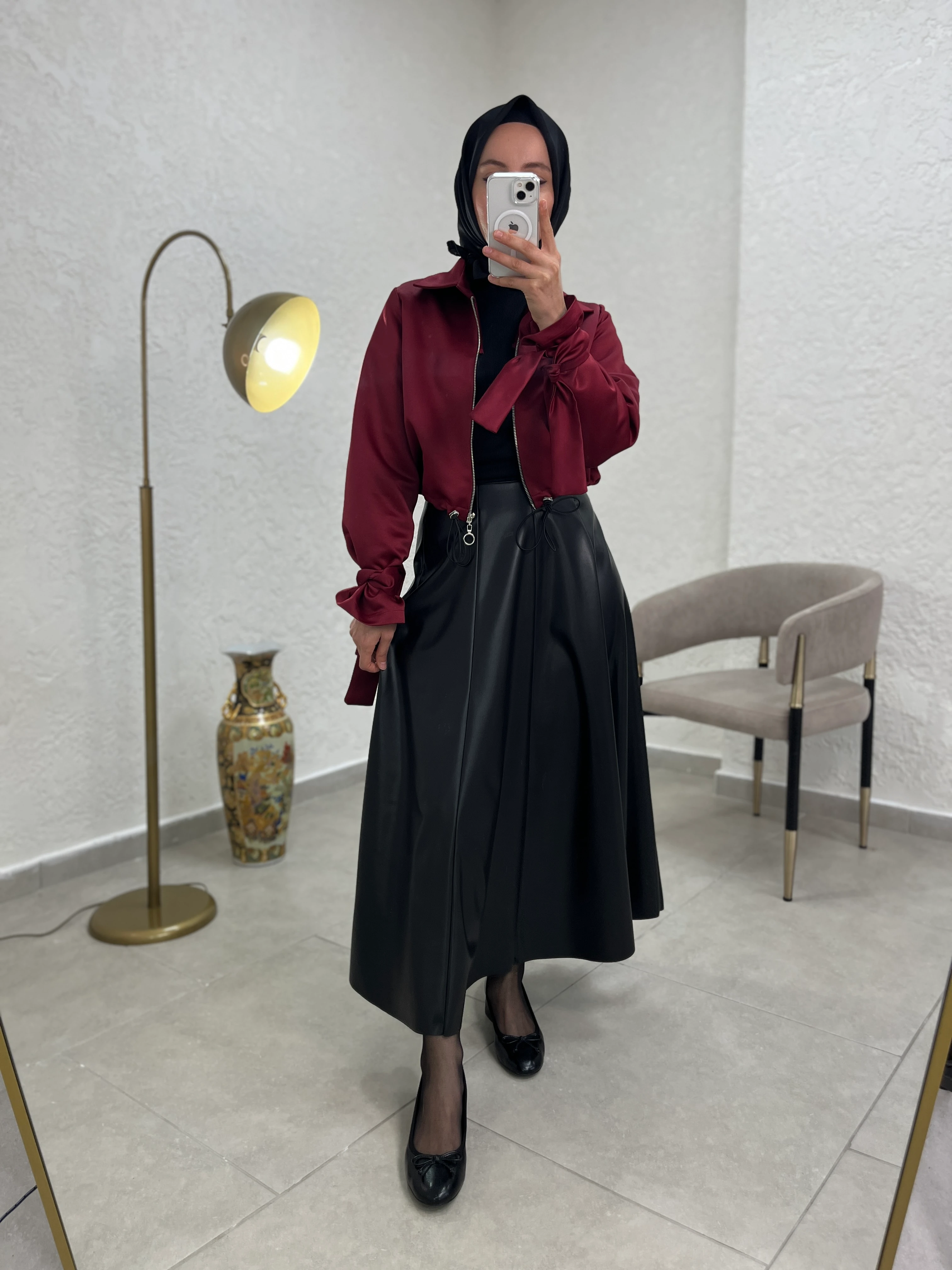 8 Parçalı Deri Etek