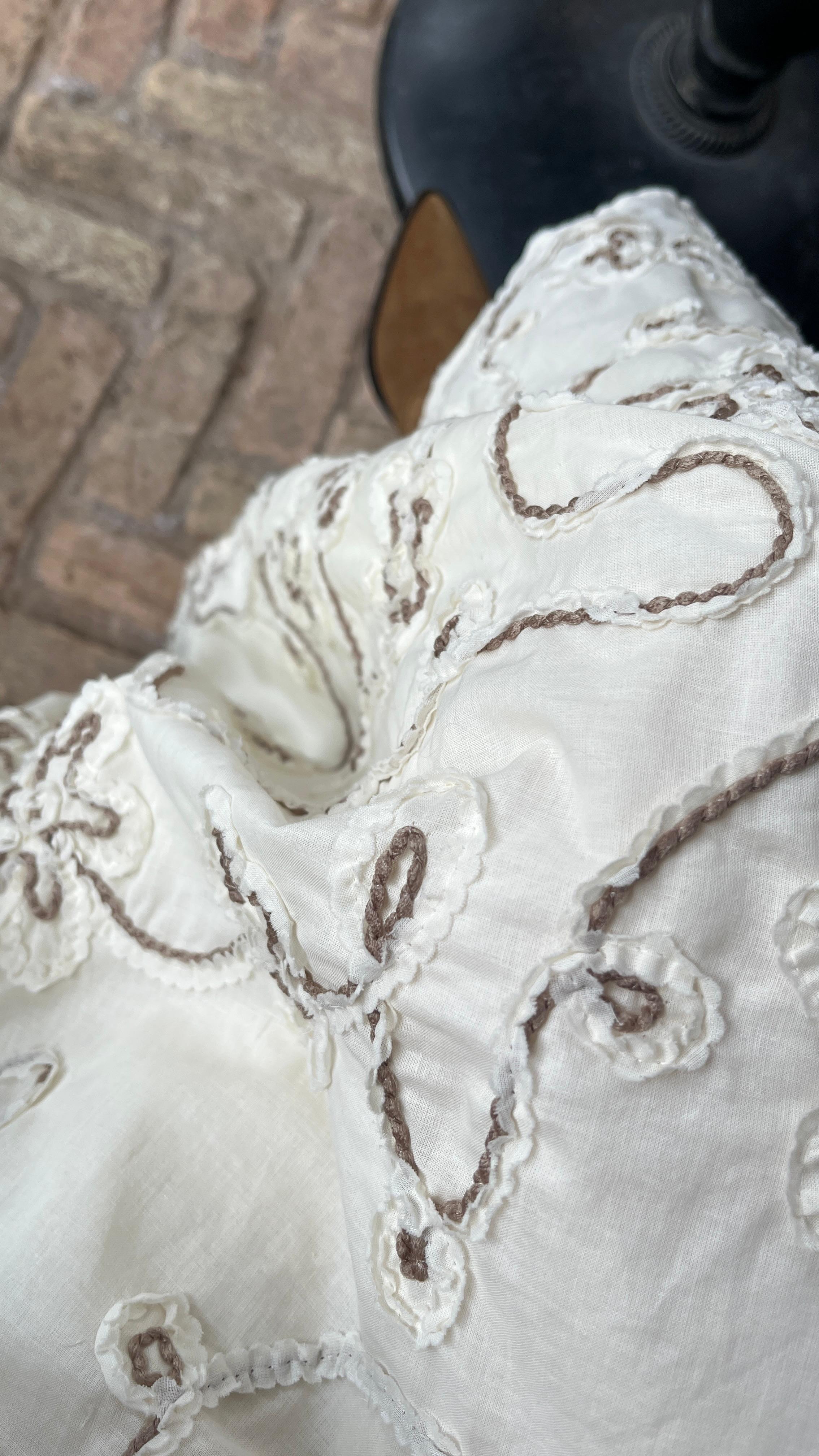 Çiçek Nakışlı  Pamuk Keten Etek