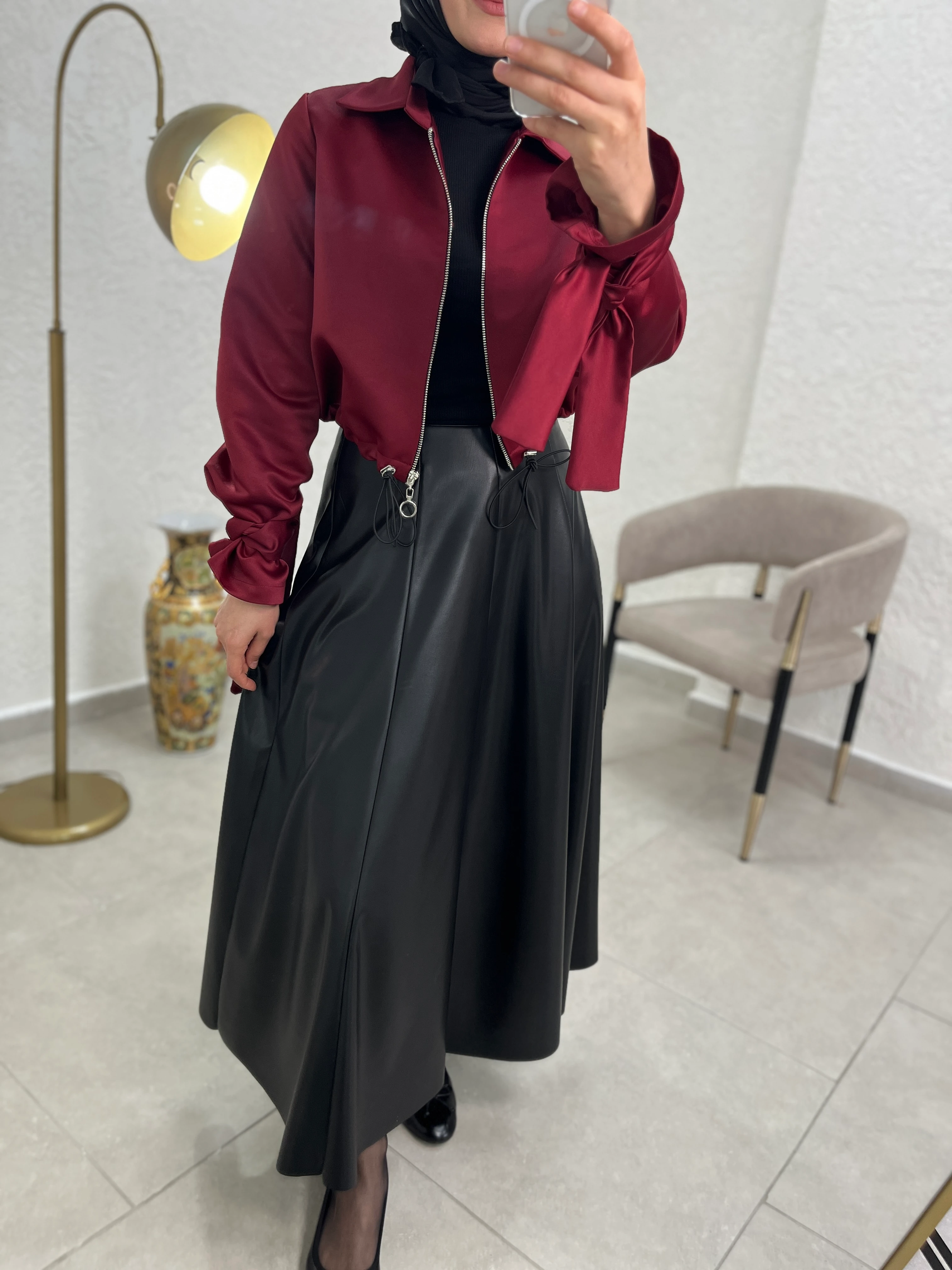 8 Parçalı Deri Etek