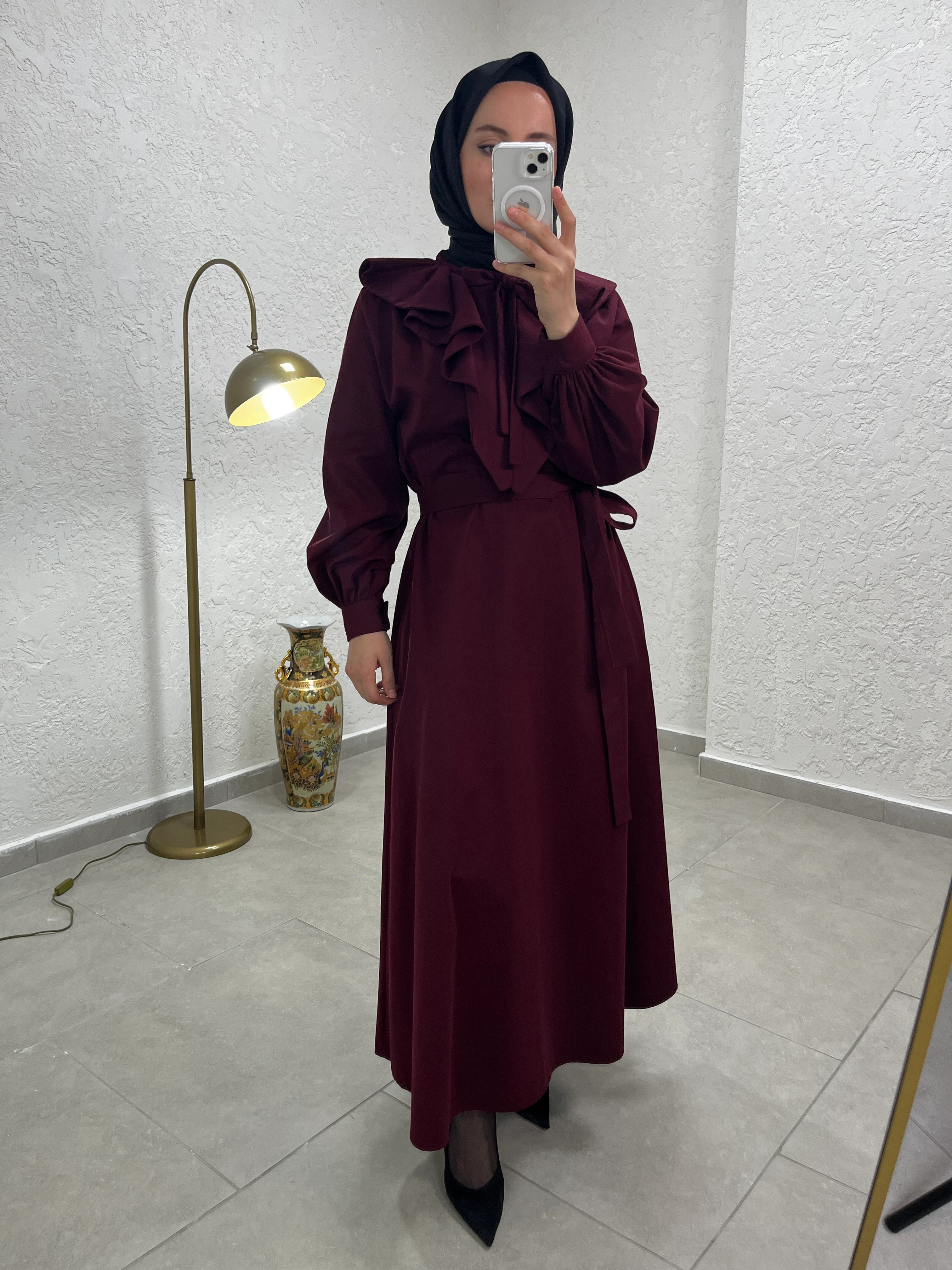 Zarif Volanlı Yaka %100 Cotton Elbise