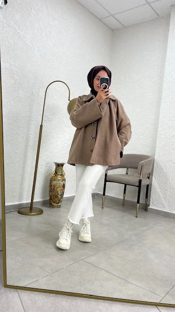 Vizon Reglan Kol Oversize Kaşe Kaban