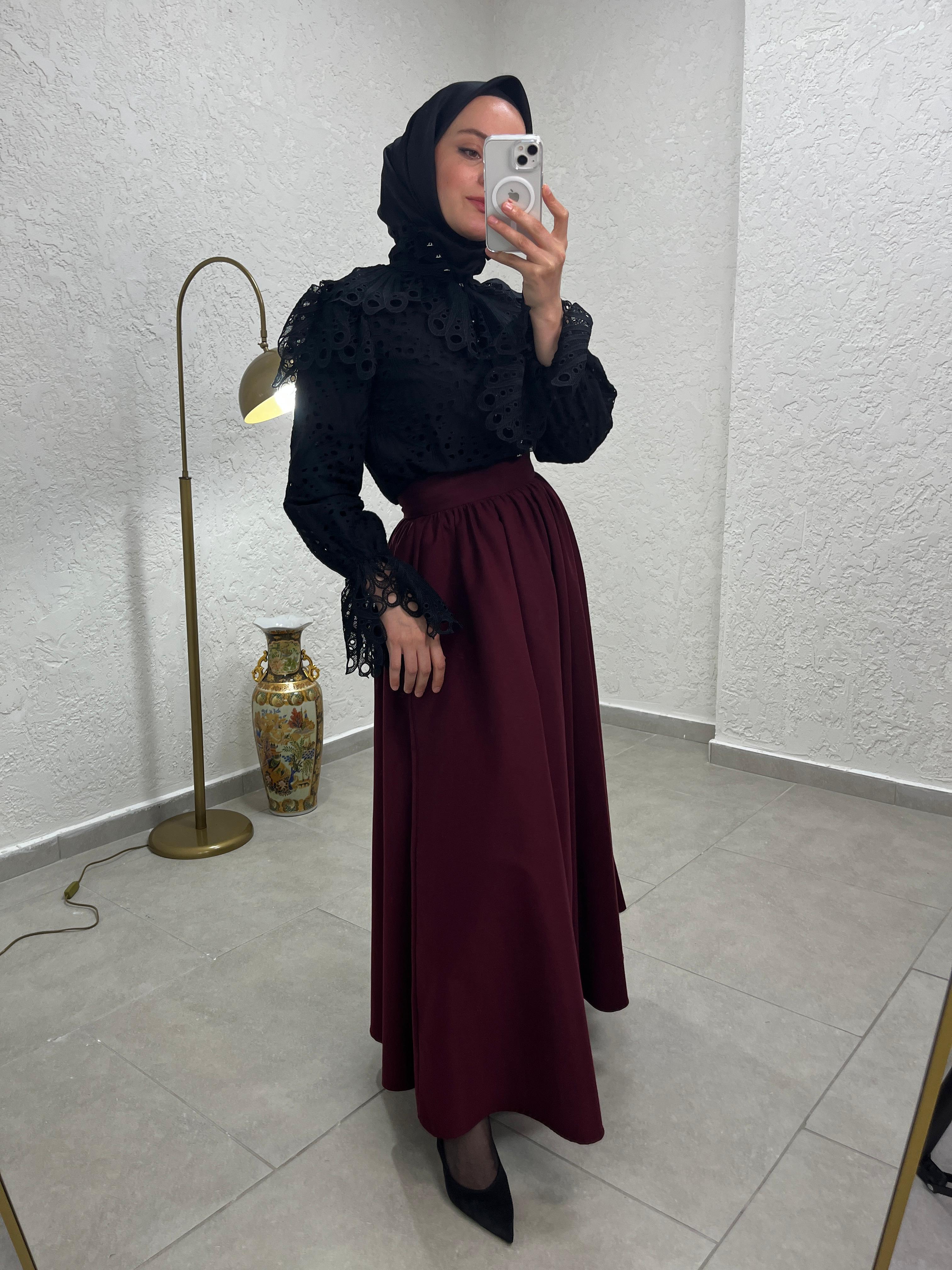 Brode Dantel Cotton Siyah Gömlek