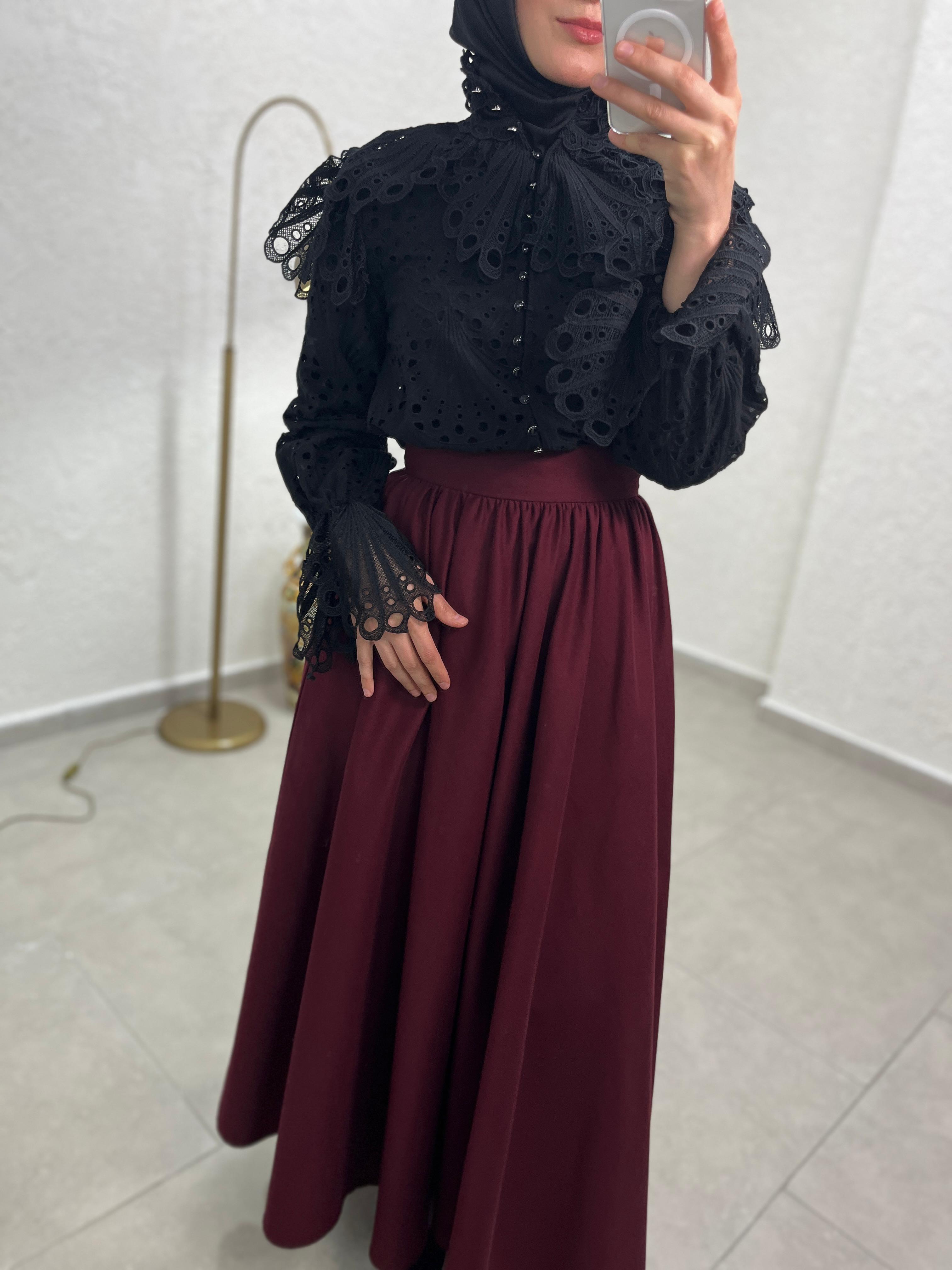 Brode Dantel Cotton Siyah Gömlek