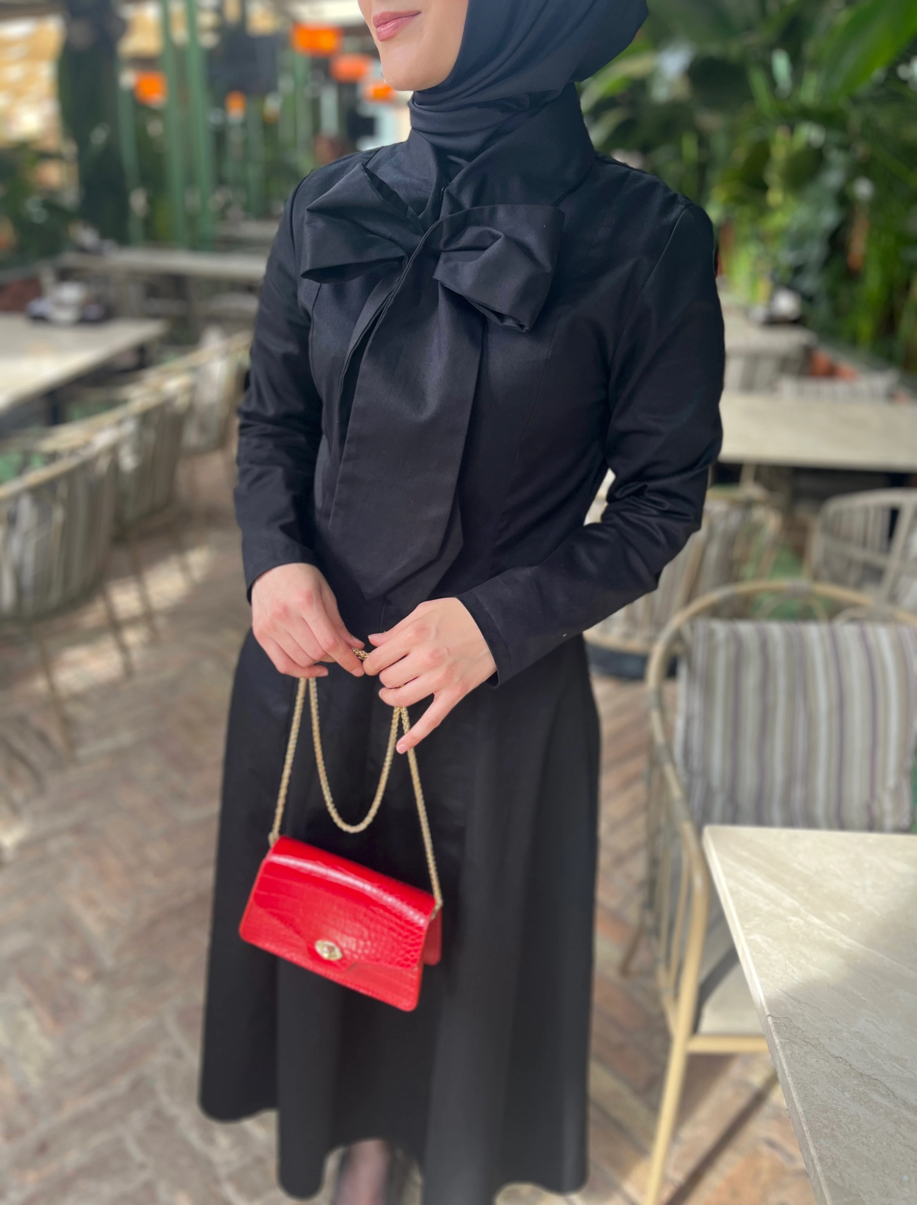 Fiyonk Yaka Detaylı %100 Cotton Elbise