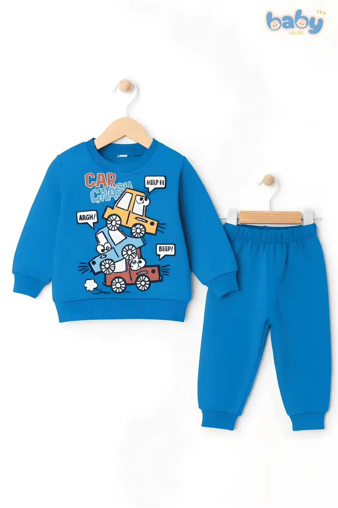 Car Crash Baskılı Bebek Takımı - Mavi