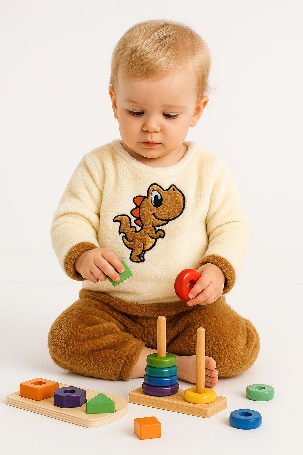 Dinozor Nakışlı Welsoft Bebek Takımı