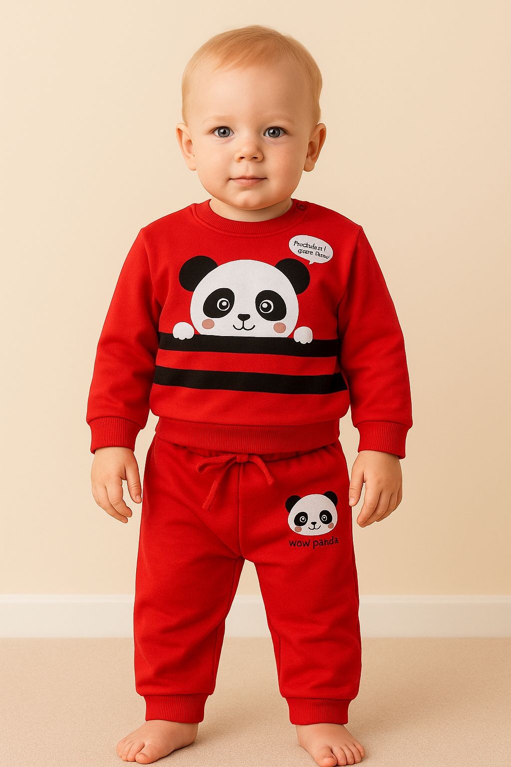 Pandalı Çizgili Altı Baskılı Erkek Bebek Takım