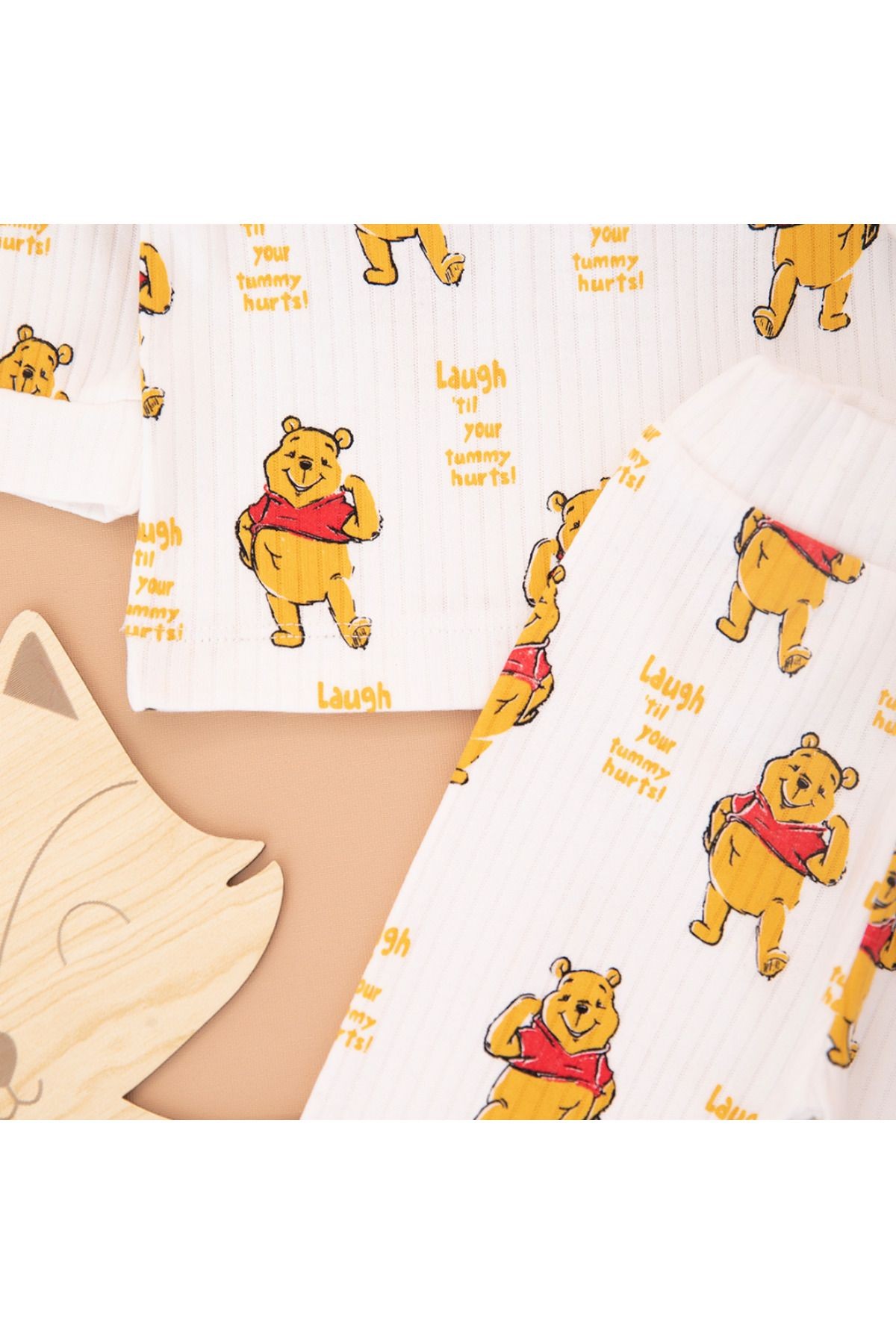 Unisex Bebek Ceketli Ayıcık Baskılı 2`Li Takım
