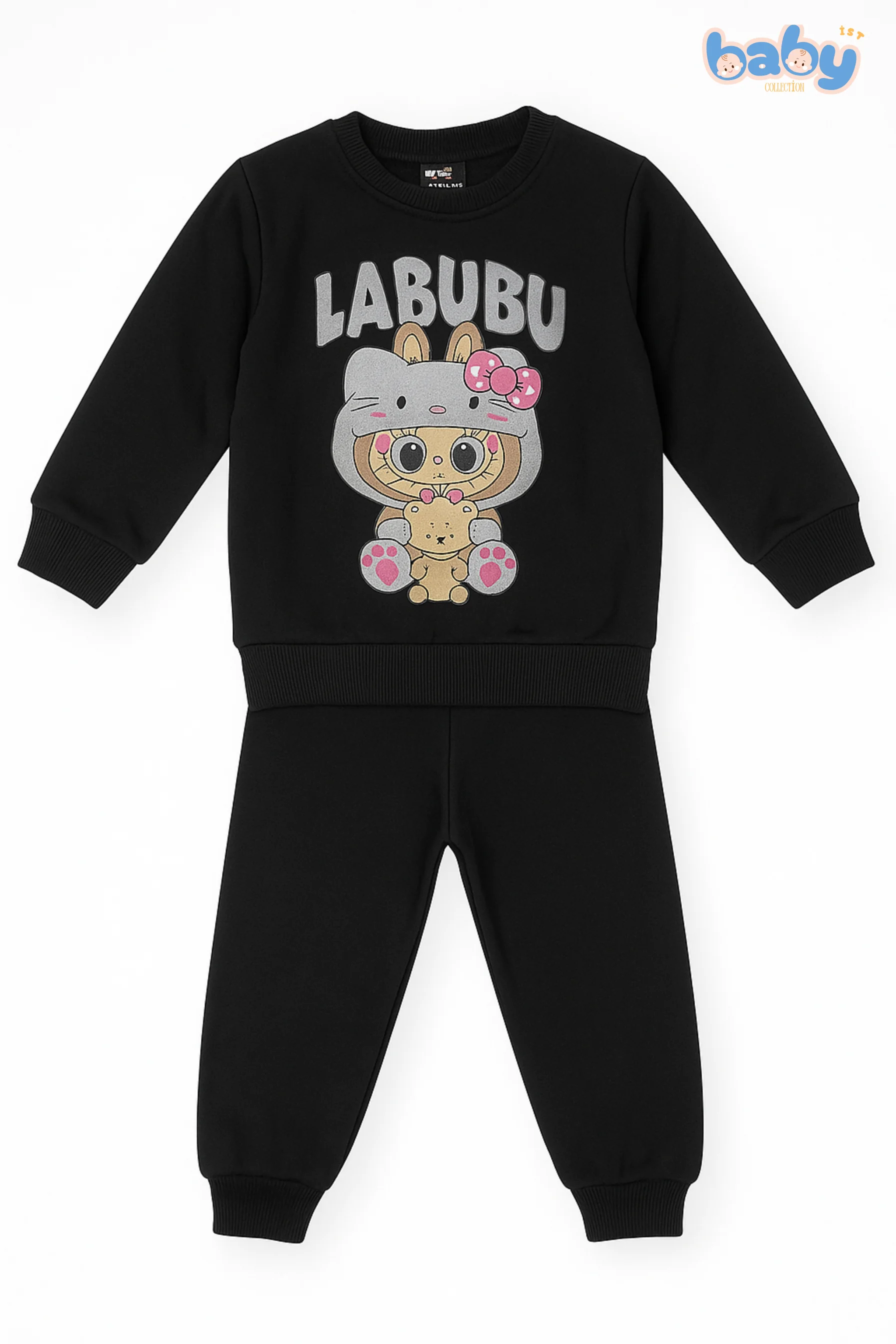 Labubu Baskılı Kız Bebek Takımı - Siyah