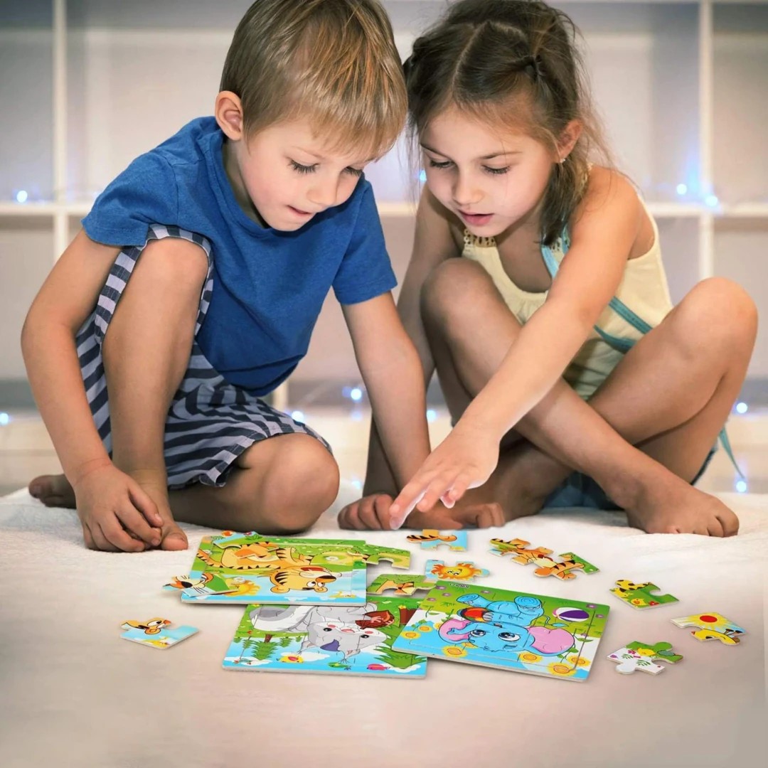 Anne ve Bebek Zürafa Desenli Montessori Ahşap Yapboz