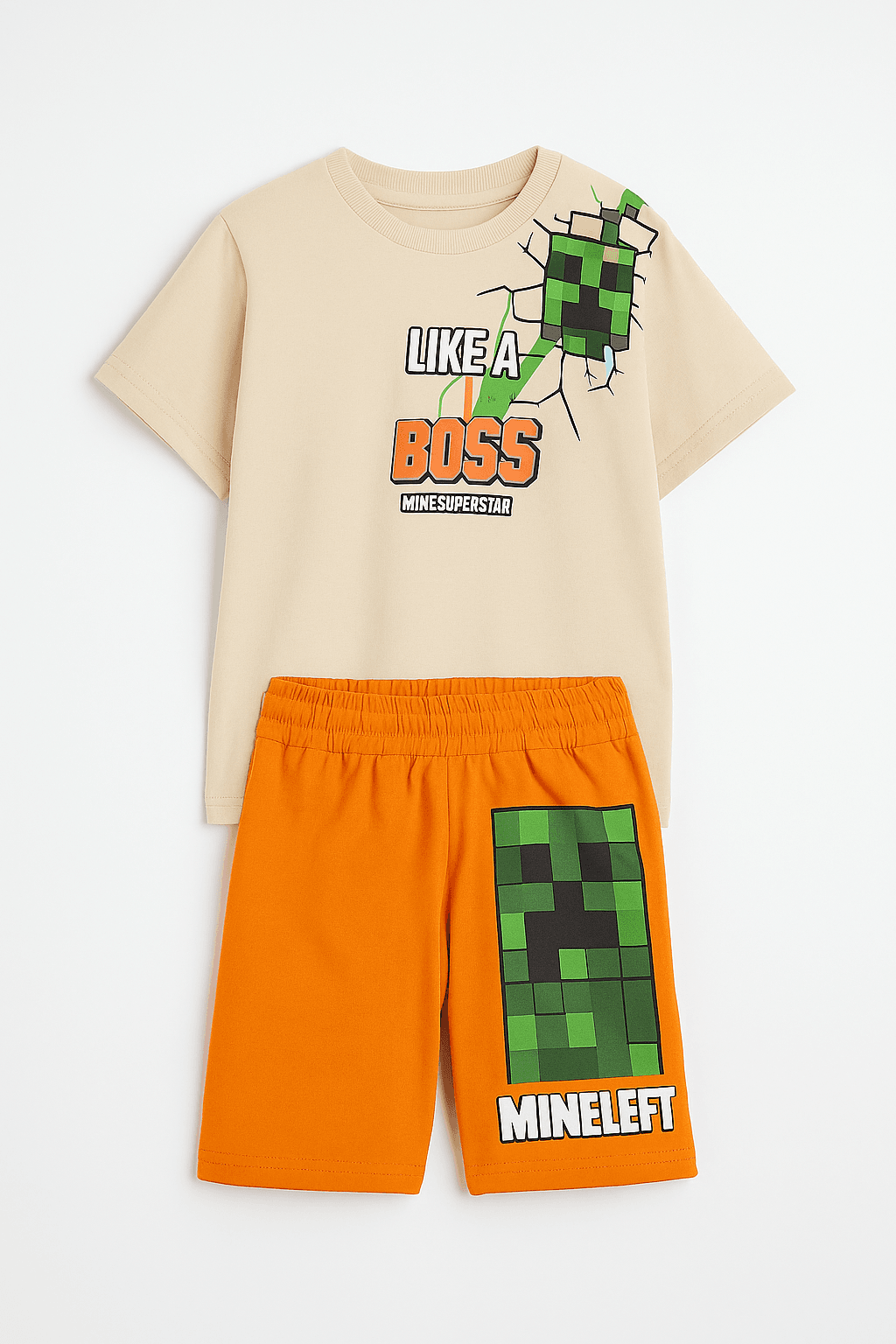  🟩 LIKE A BOSS baskılı, Creeper temalı Minicraft desenli 2’li takım şimdi