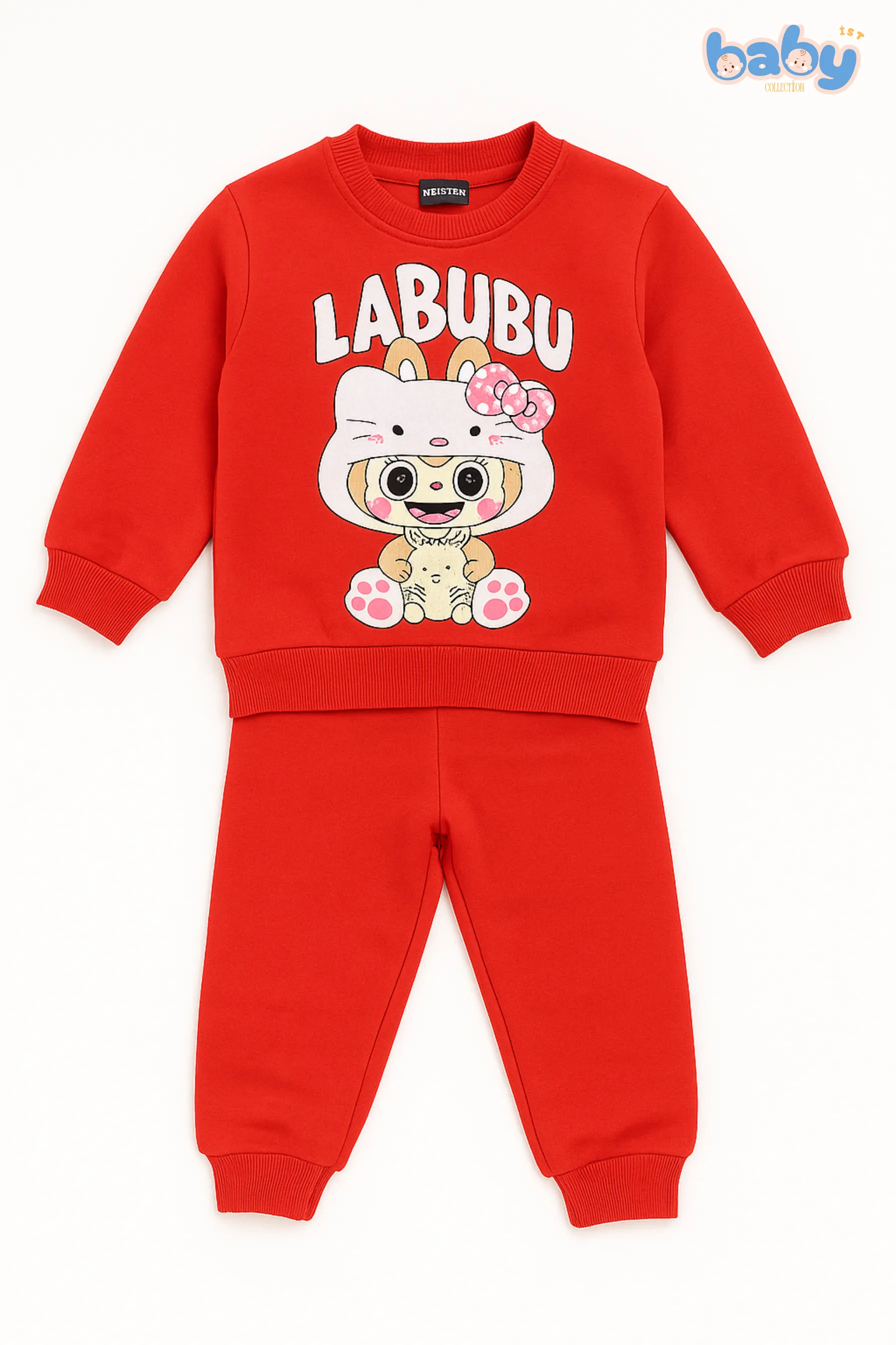 Labubu Baskılı Kız Bebek Takımı - Kırmızı