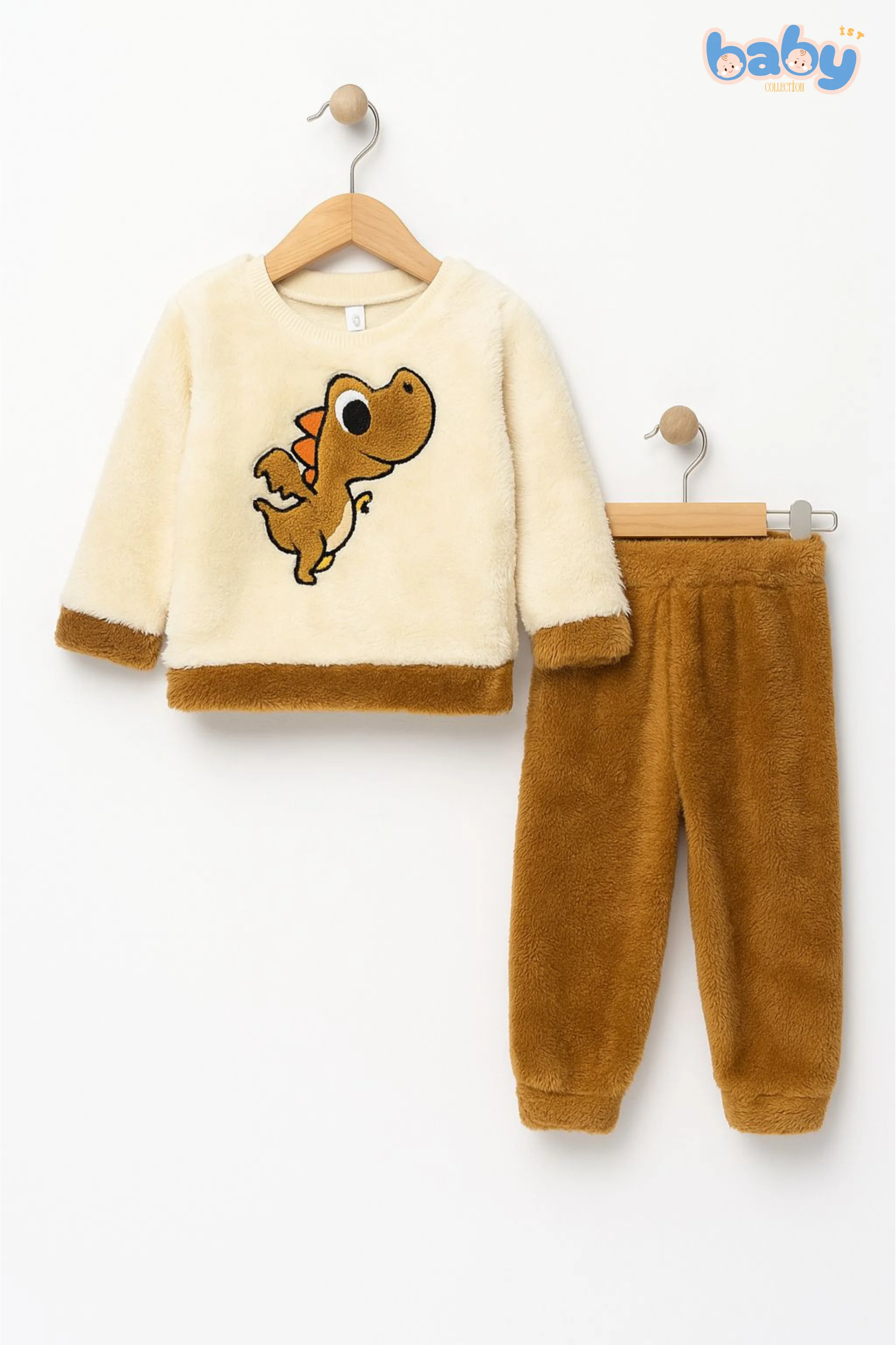 Dinozor Nakışlı Welsoft Bebek Takımı - Sarı