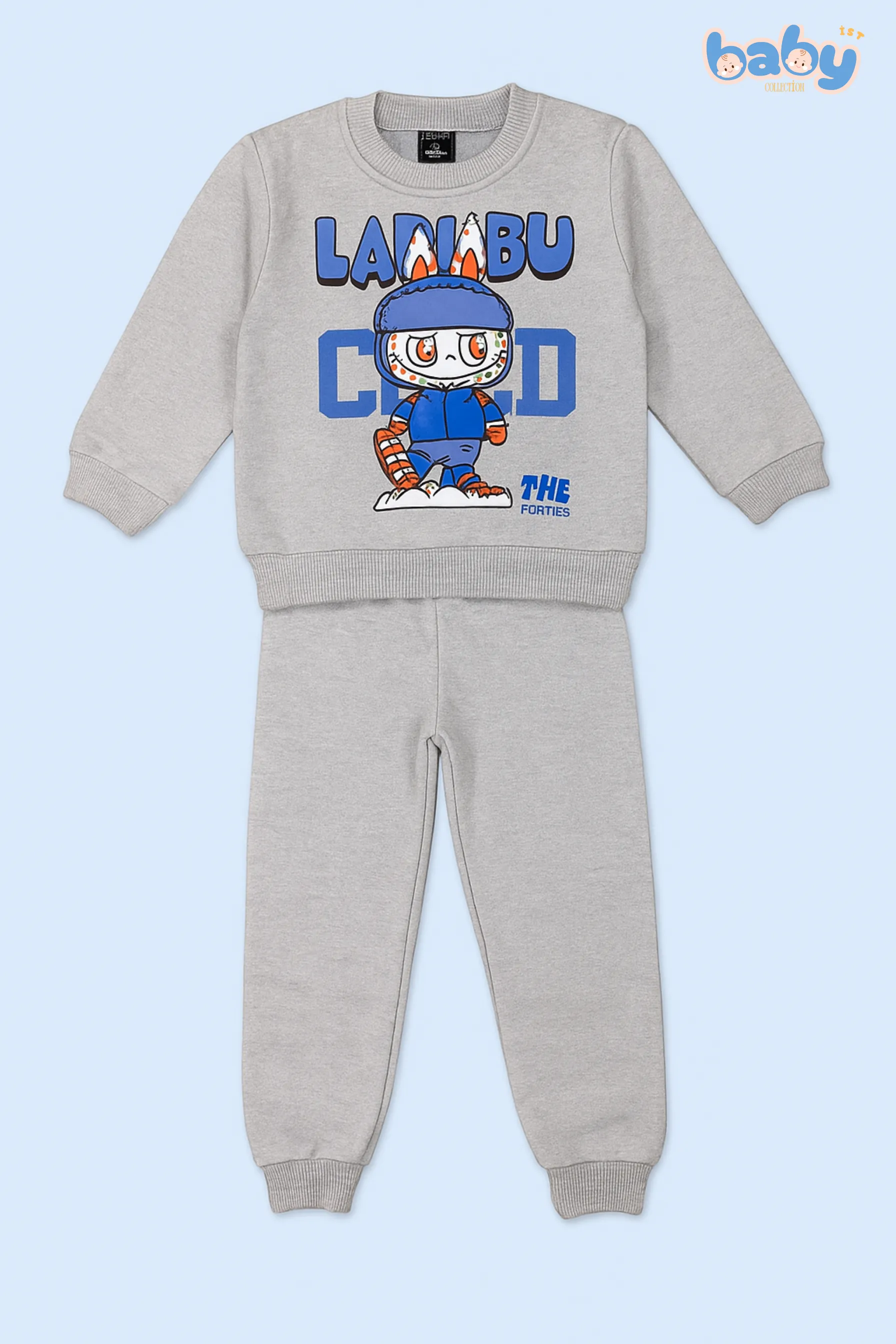Labubu Baskılı Bebek Takımı - Gri