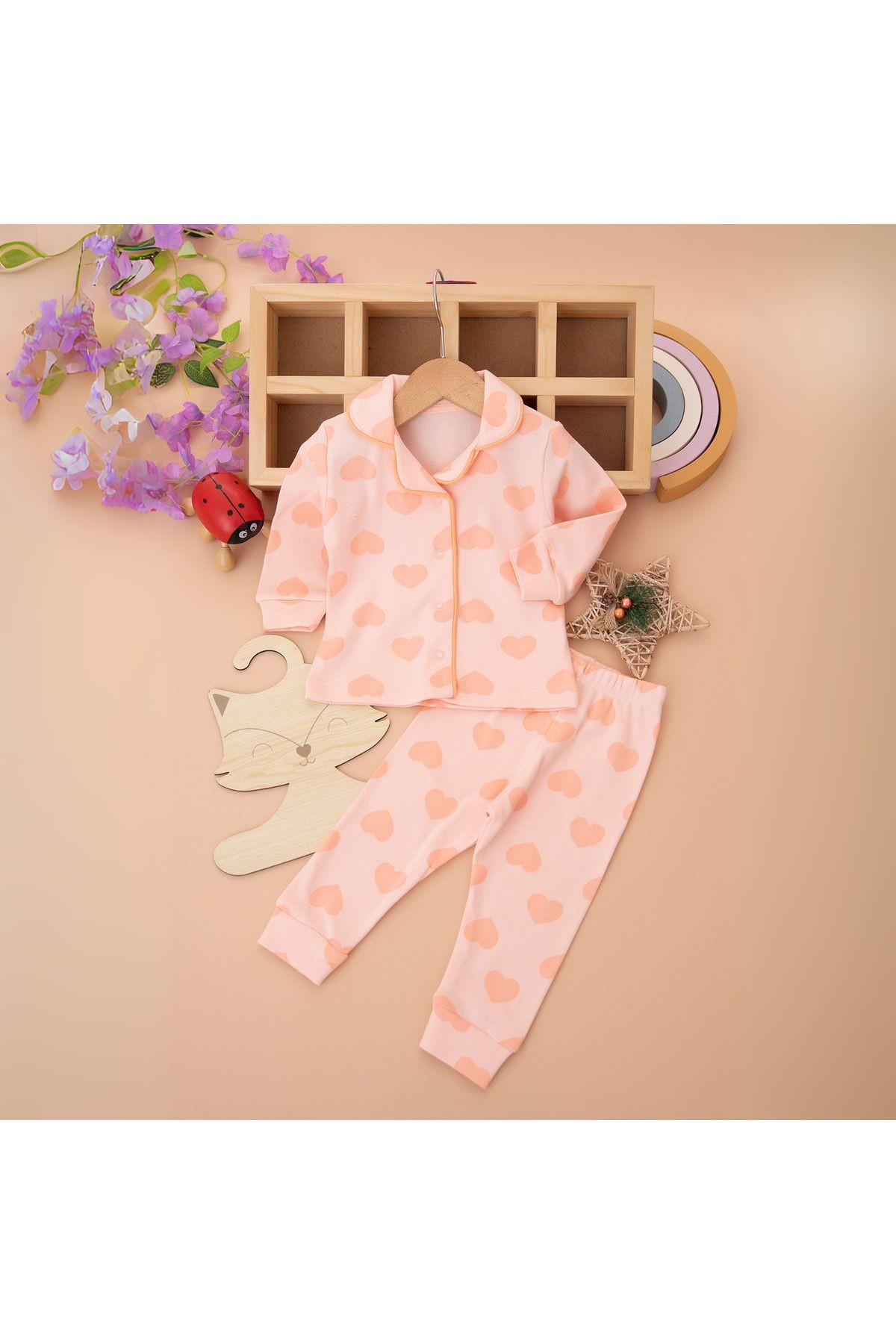 Kız Bebek Kalp Baskılı Pijama Takımı