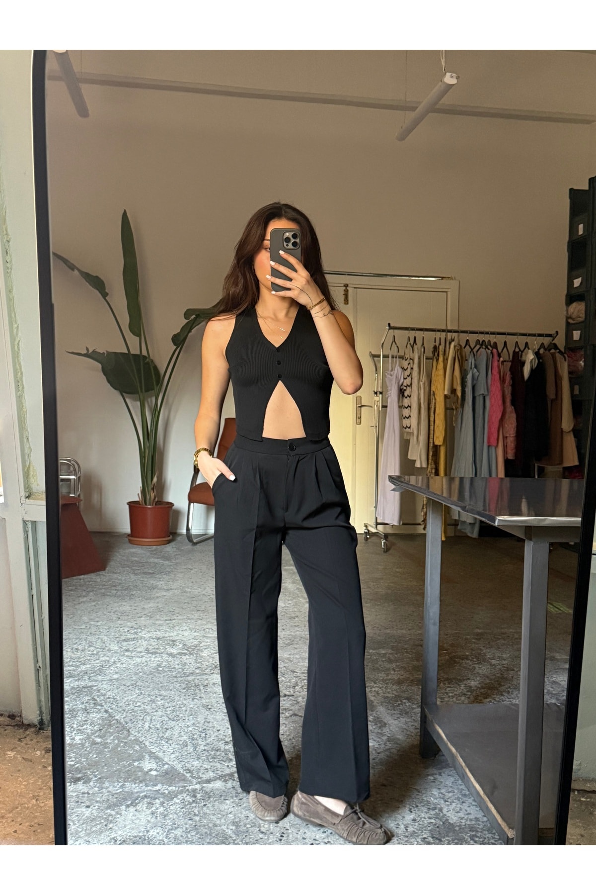 Bordo Lima Palazzo Pantolon Çımalı Oversize Kesim - siyah