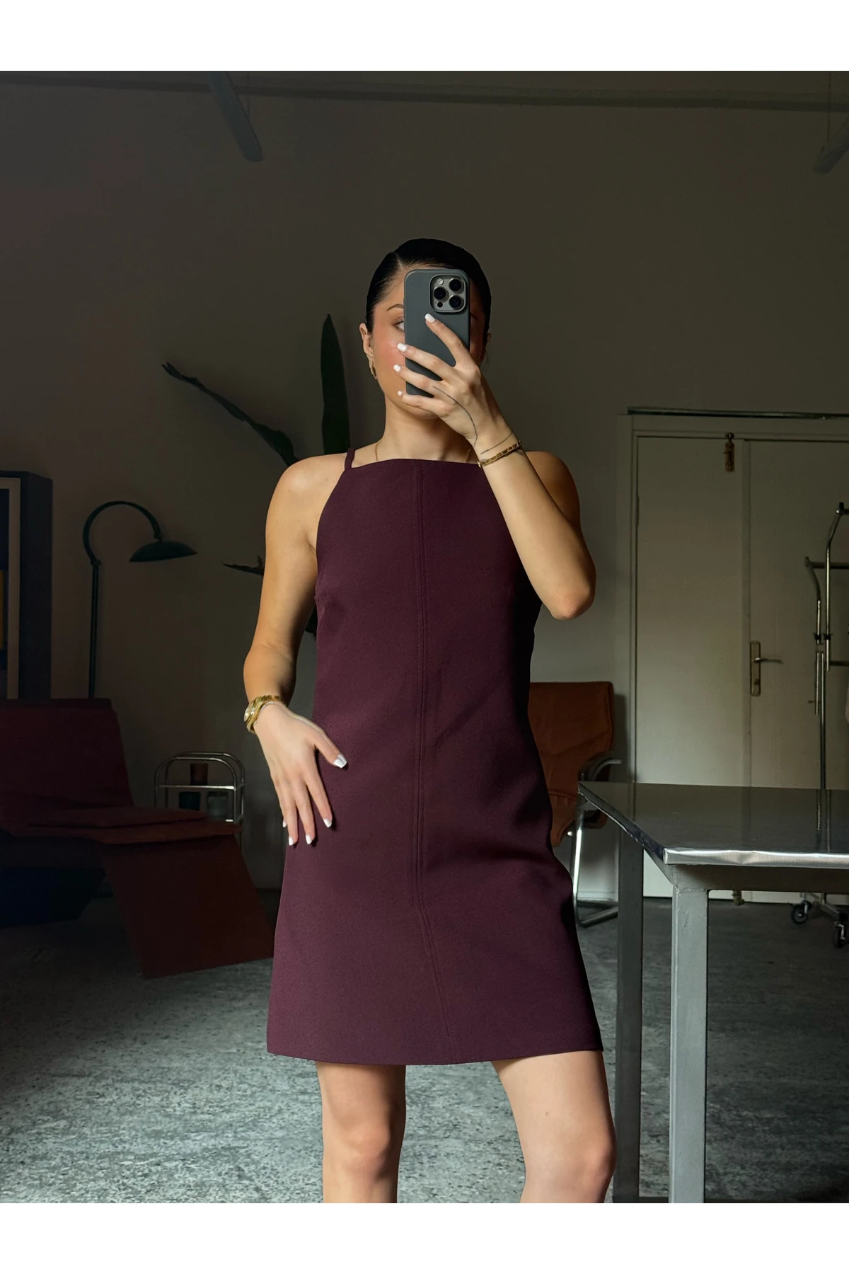 Premium Askılı Kısa Elbise - BORDO