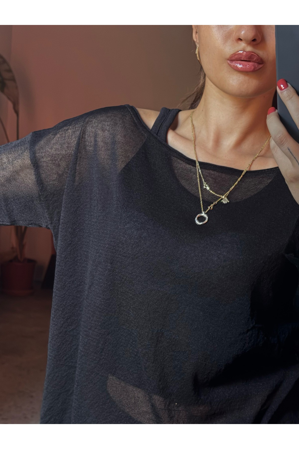 Transparan, Oversize İnce Bluz- atlet takım