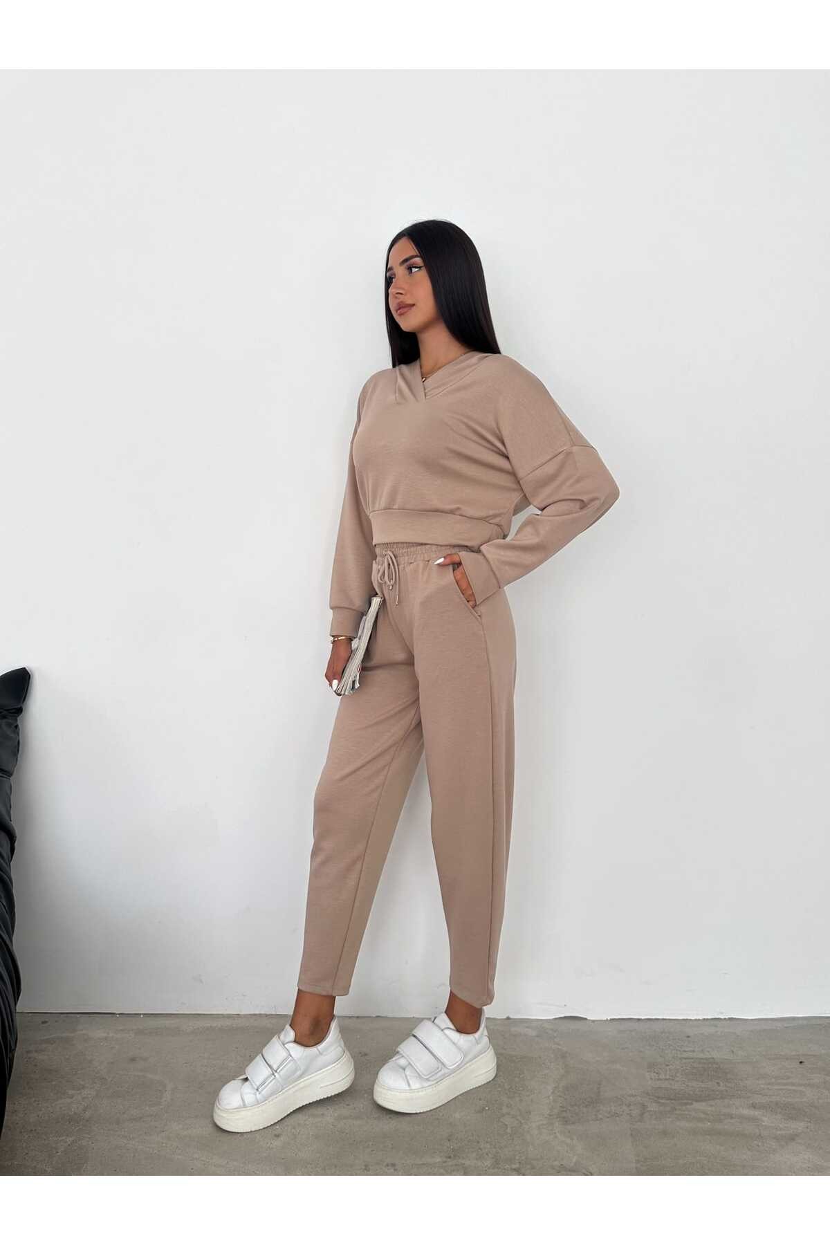 Basic Kapüşonlu Sweatshirt - Jogger Eşofman Modal Kumaş 2'li Takım