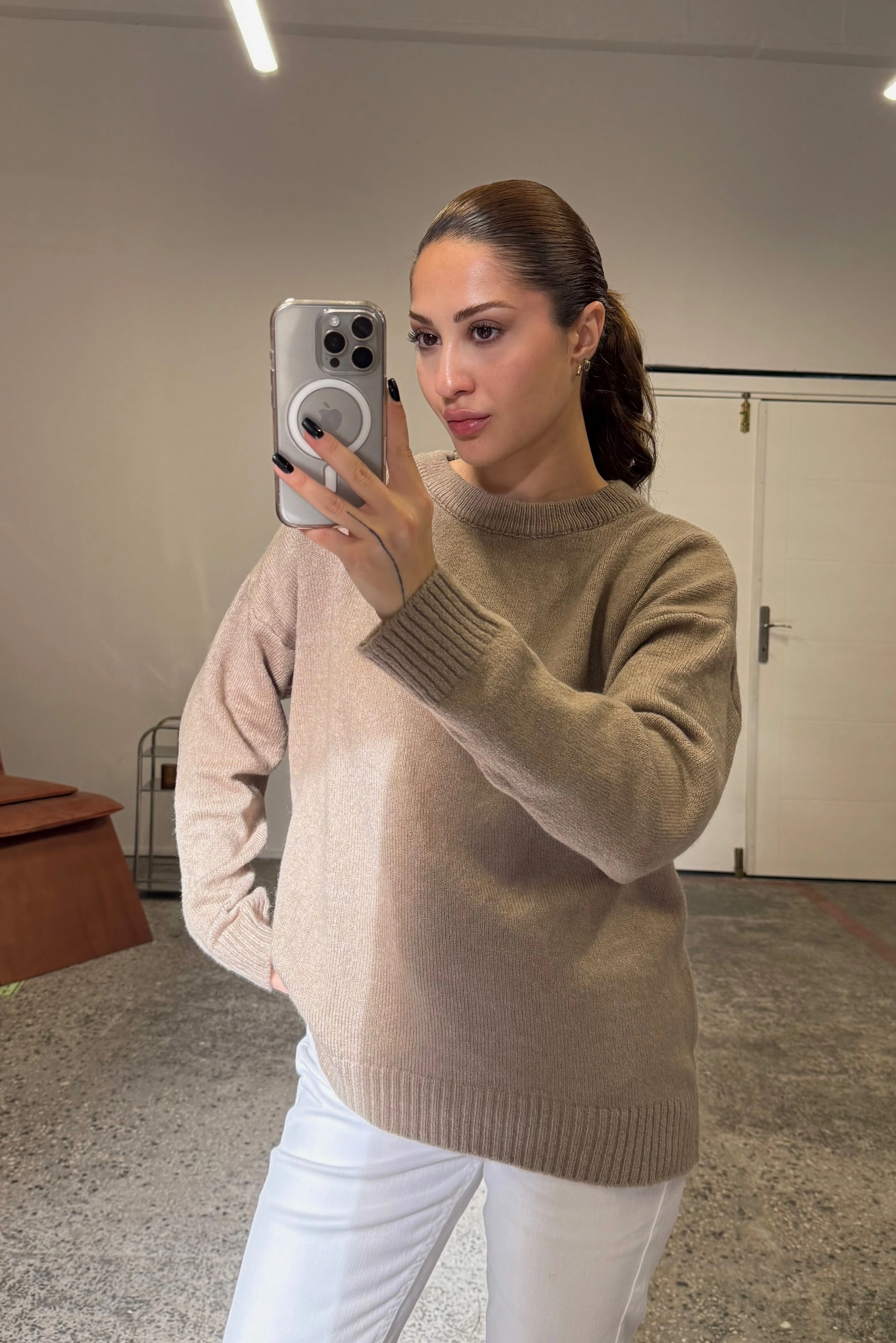  Oversize Bisiklet Yaka Şardonlu Kazak