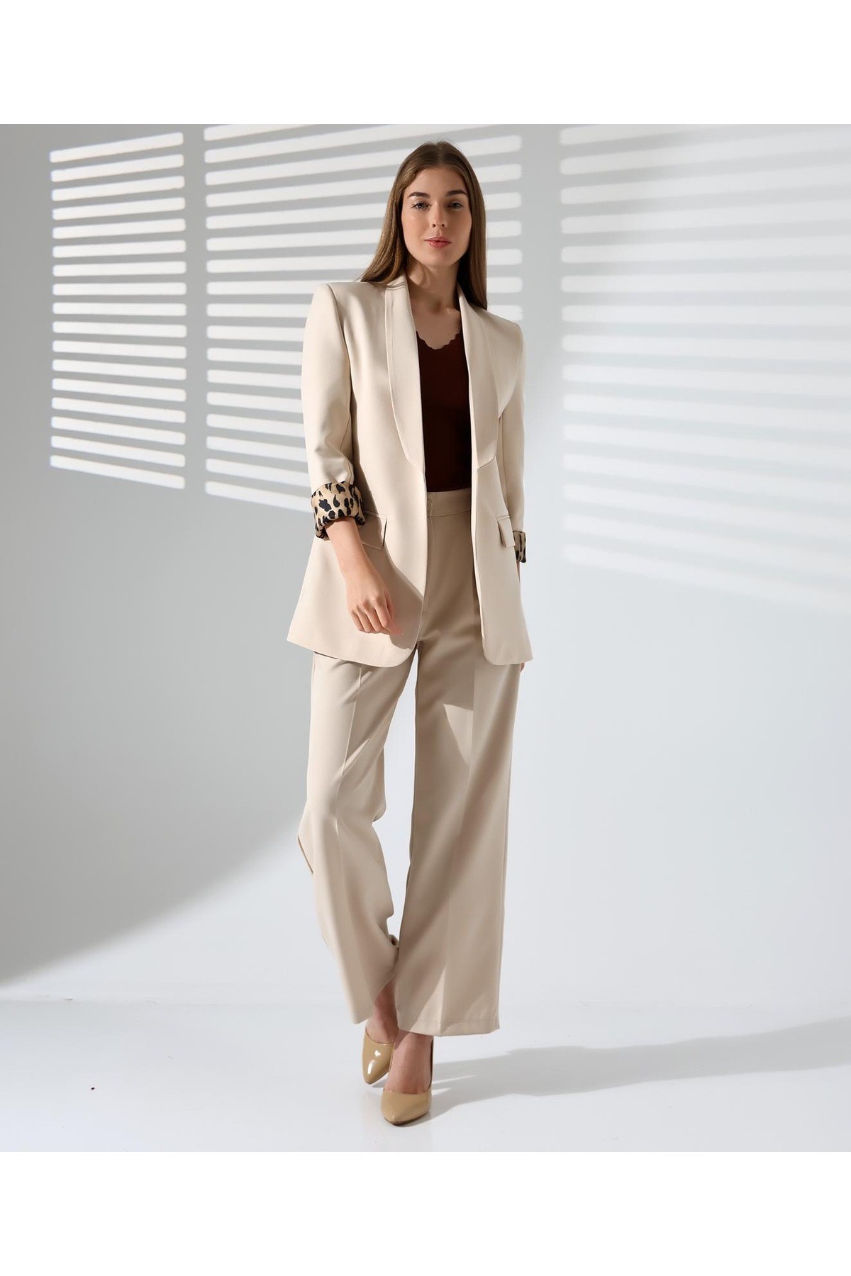 Astarı Leopar Desenli Oversize Blazer Ceket