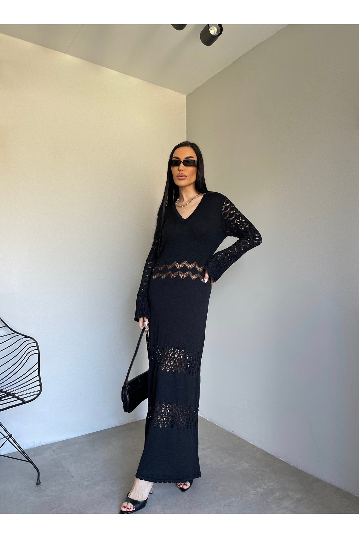 Maxi boy cut-out detaylı elbise