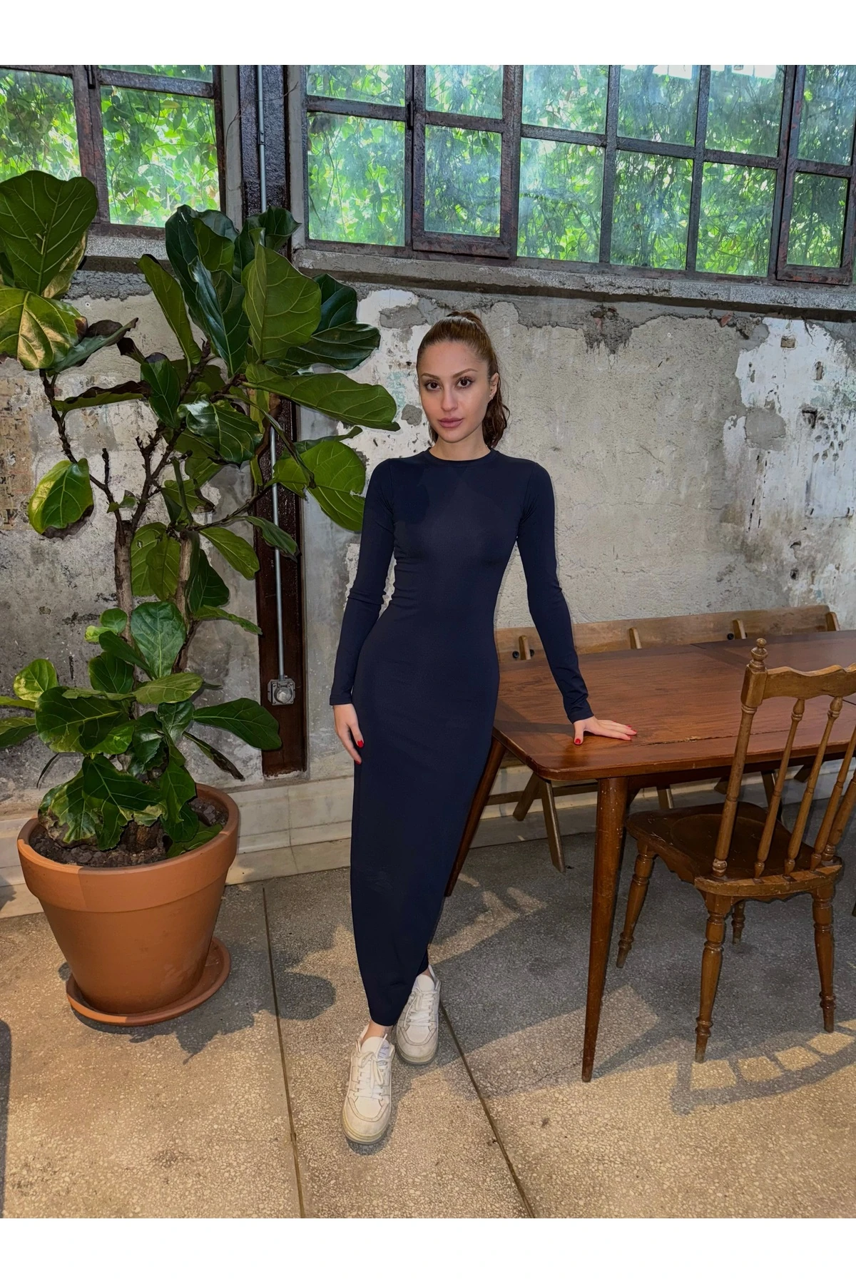 Uzun Kollu Maxi "Hailey" Basic Elbise