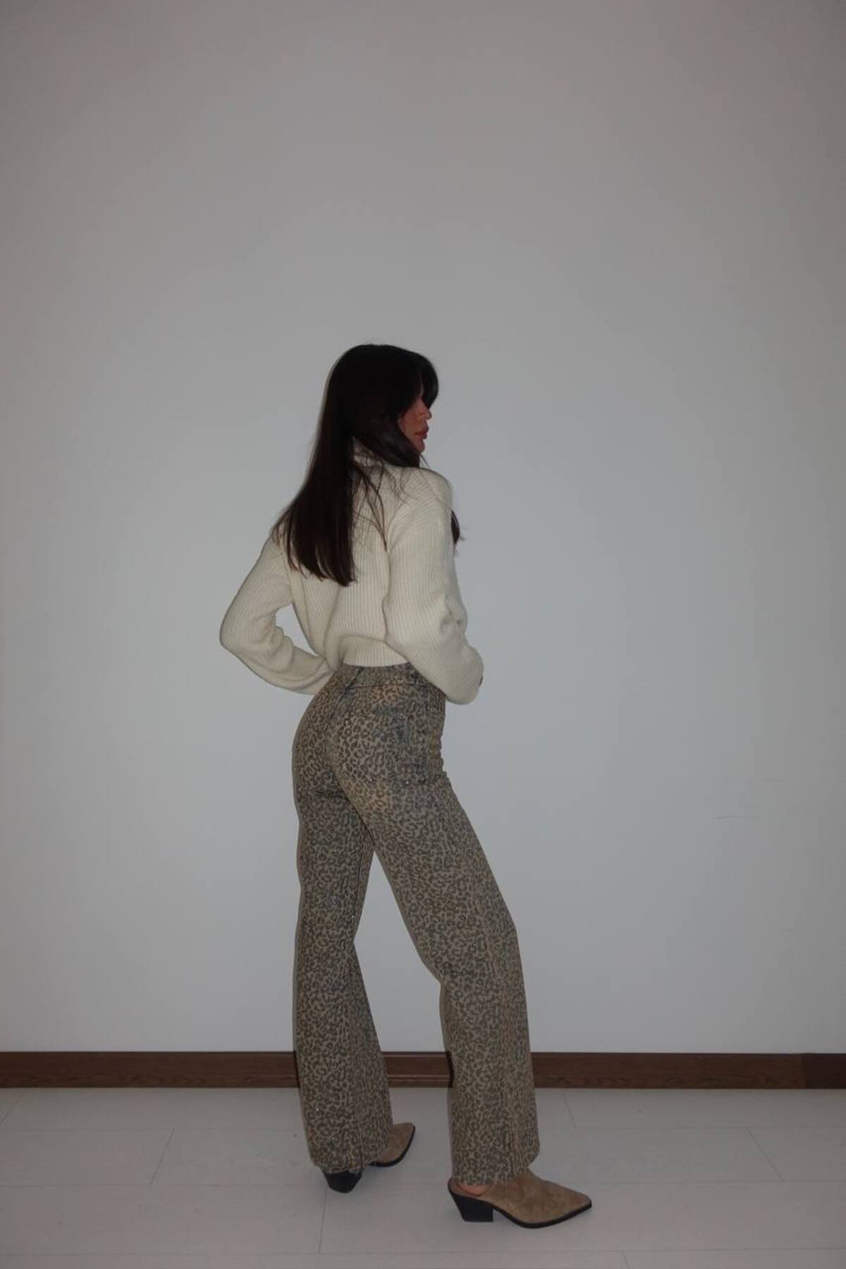 "SHINY GLITTER" Parıltılı Leopar Desenli Jean