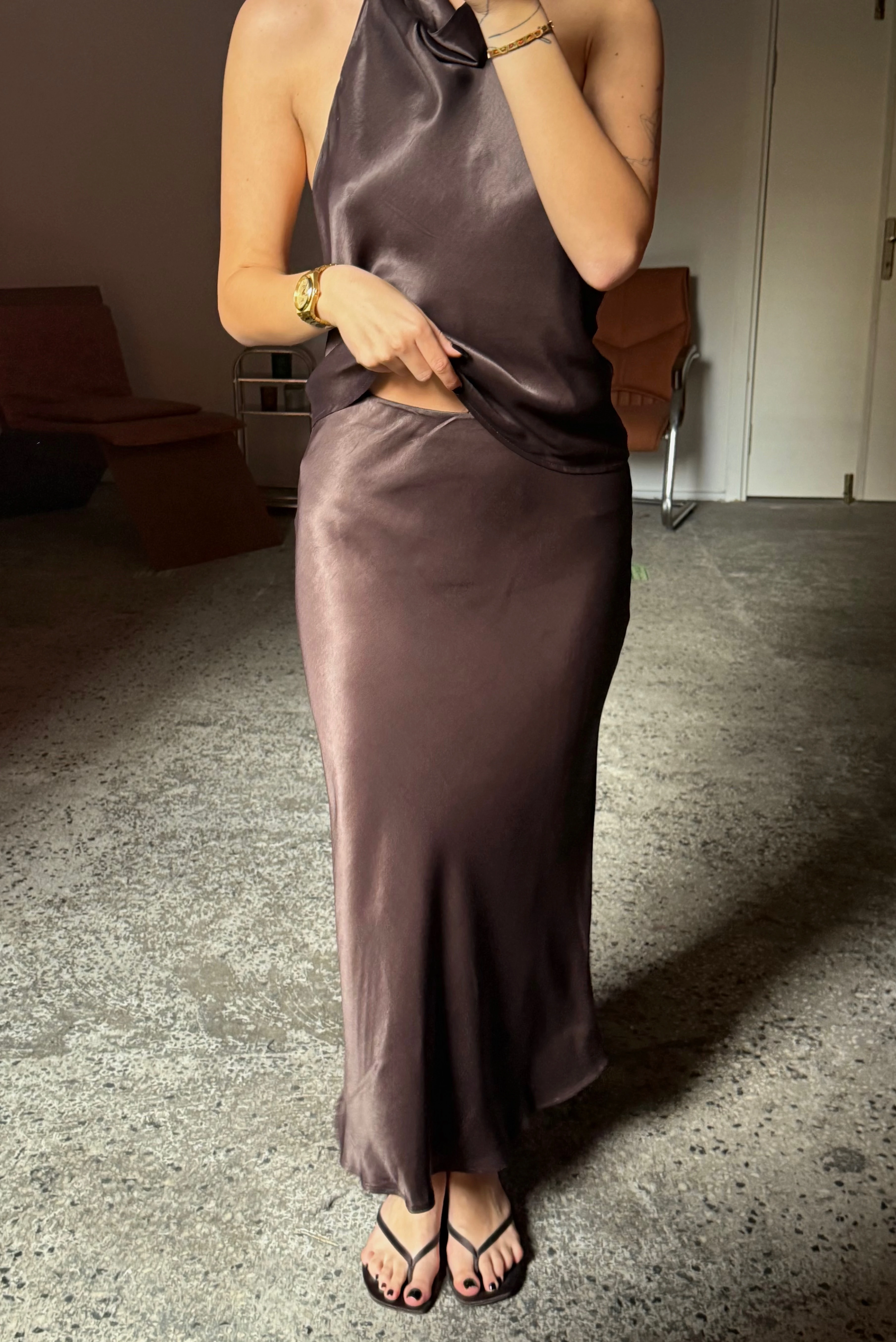 Beli Lastikli Saten Midi Etek