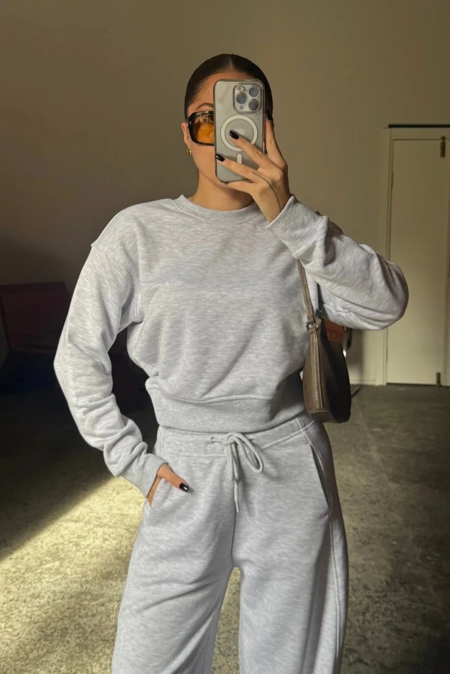 Pamuklu Bisiklet Yaka Sweat-Bağcıklı Eşofman Takım