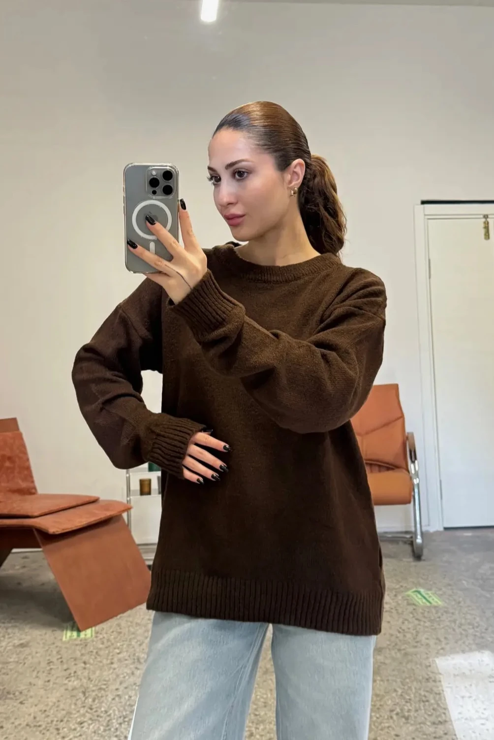  Oversize Bisiklet Yaka Şardonlu Kazak