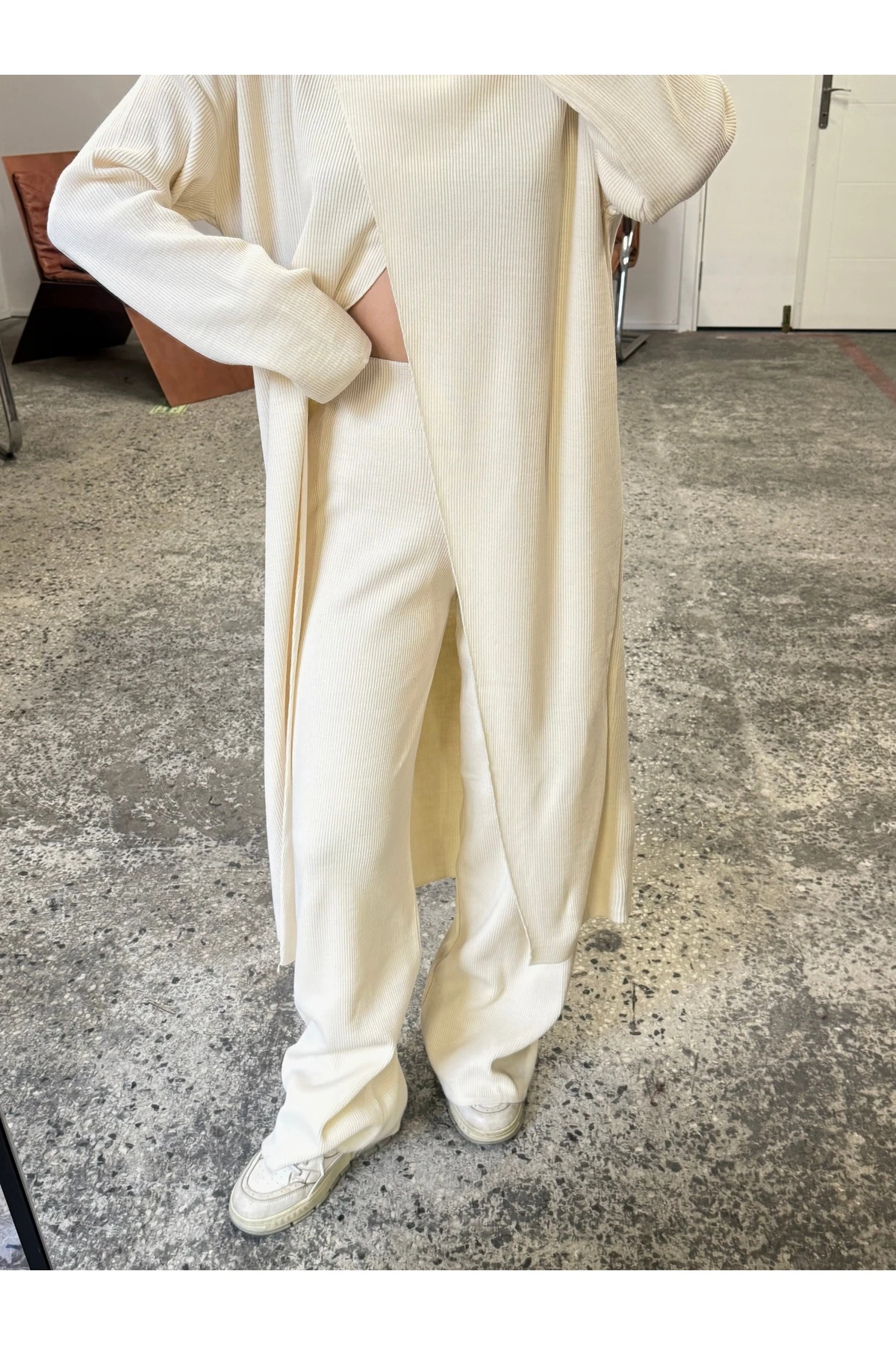 Kruvaze Uzun Triko Bluz-Pantolon 2'li Takım