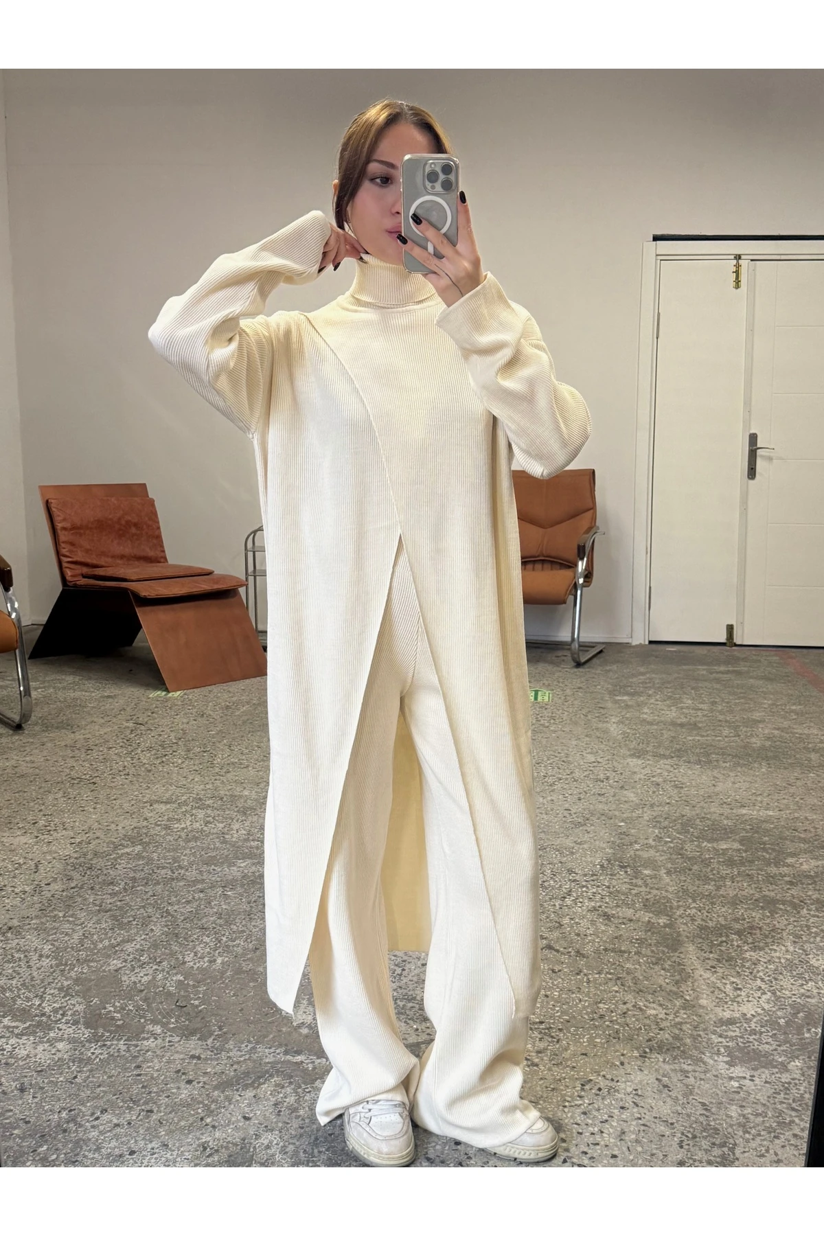 Kruvaze Uzun Triko Bluz-Pantolon 2'li Takım