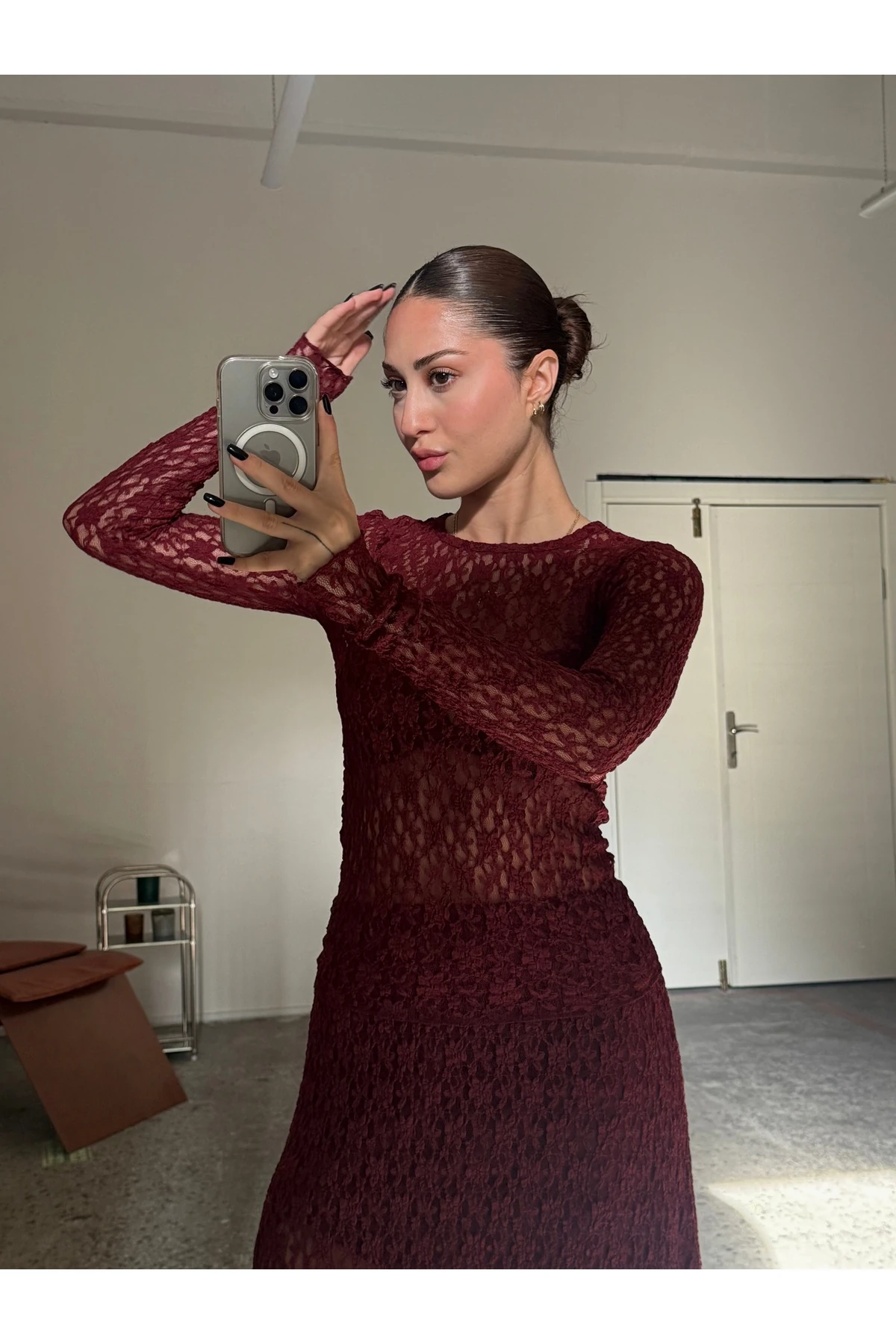 Dantelli Transparan Uzun Kol Esnek Bluz