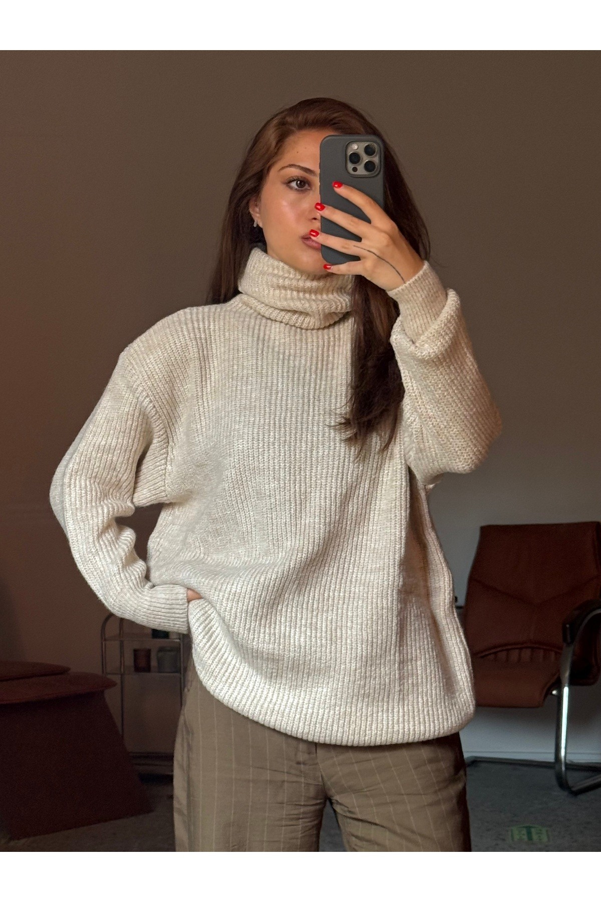 Balıkçı Yaka Oversize Kazak