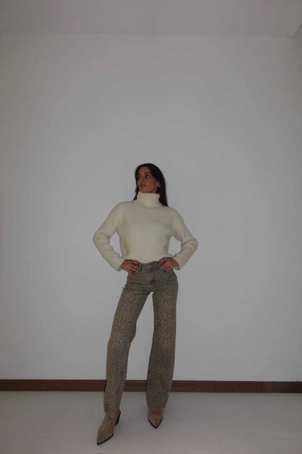 "SHINY GLITTER" Parıltılı Leopar Desenli Jean