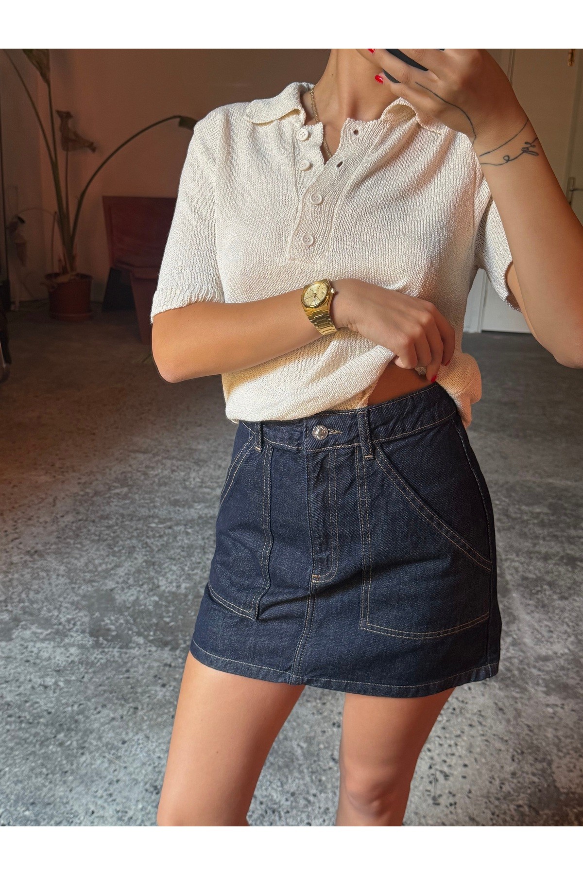 Denim Mini Etek (1 beden büyük tercih edilmeli)