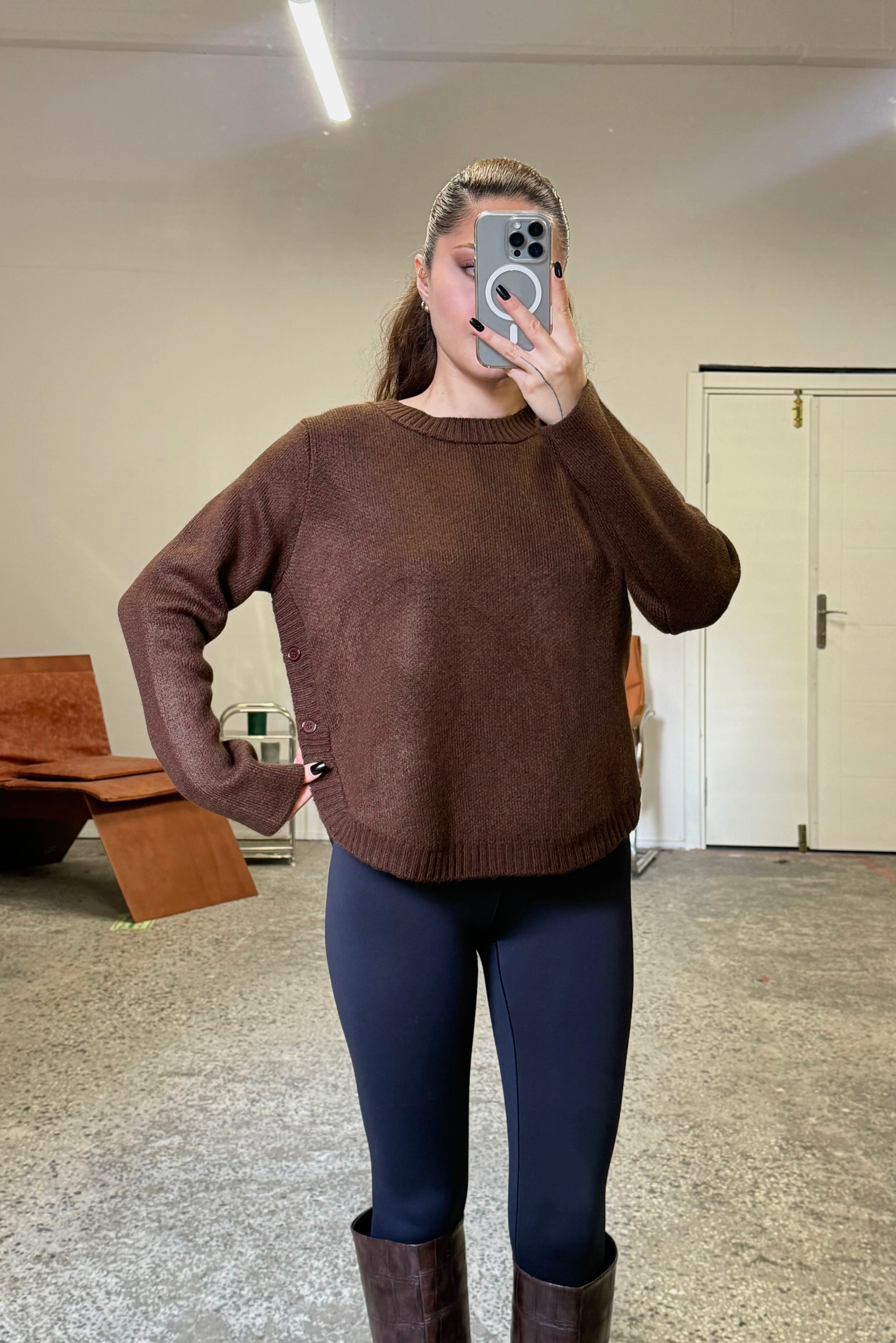 Yanı Düğmeli Bisiklet Yaka Kazak