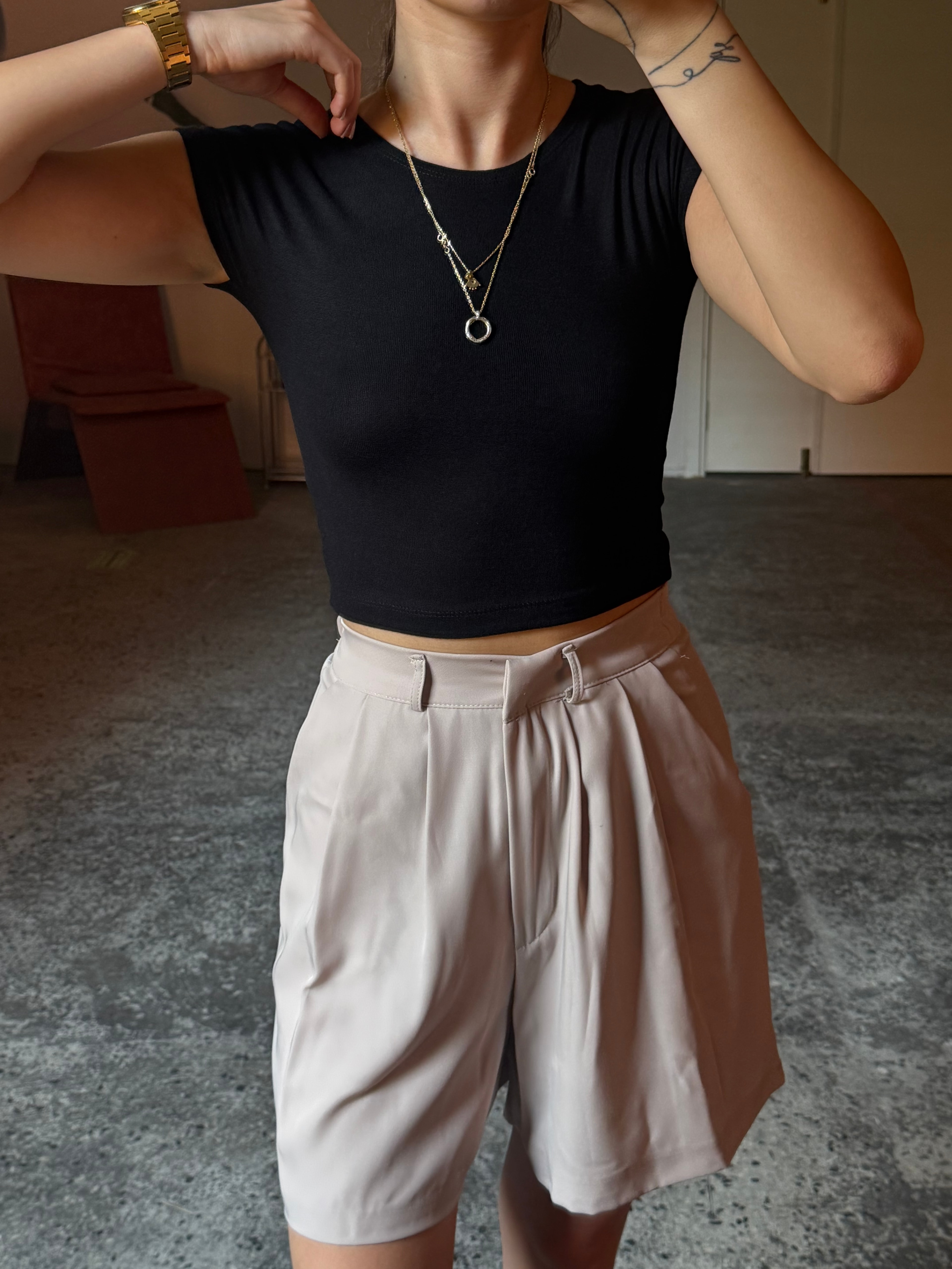 ZR Bisiklet Yaka Esnek Kısa Kollu Siyah Body