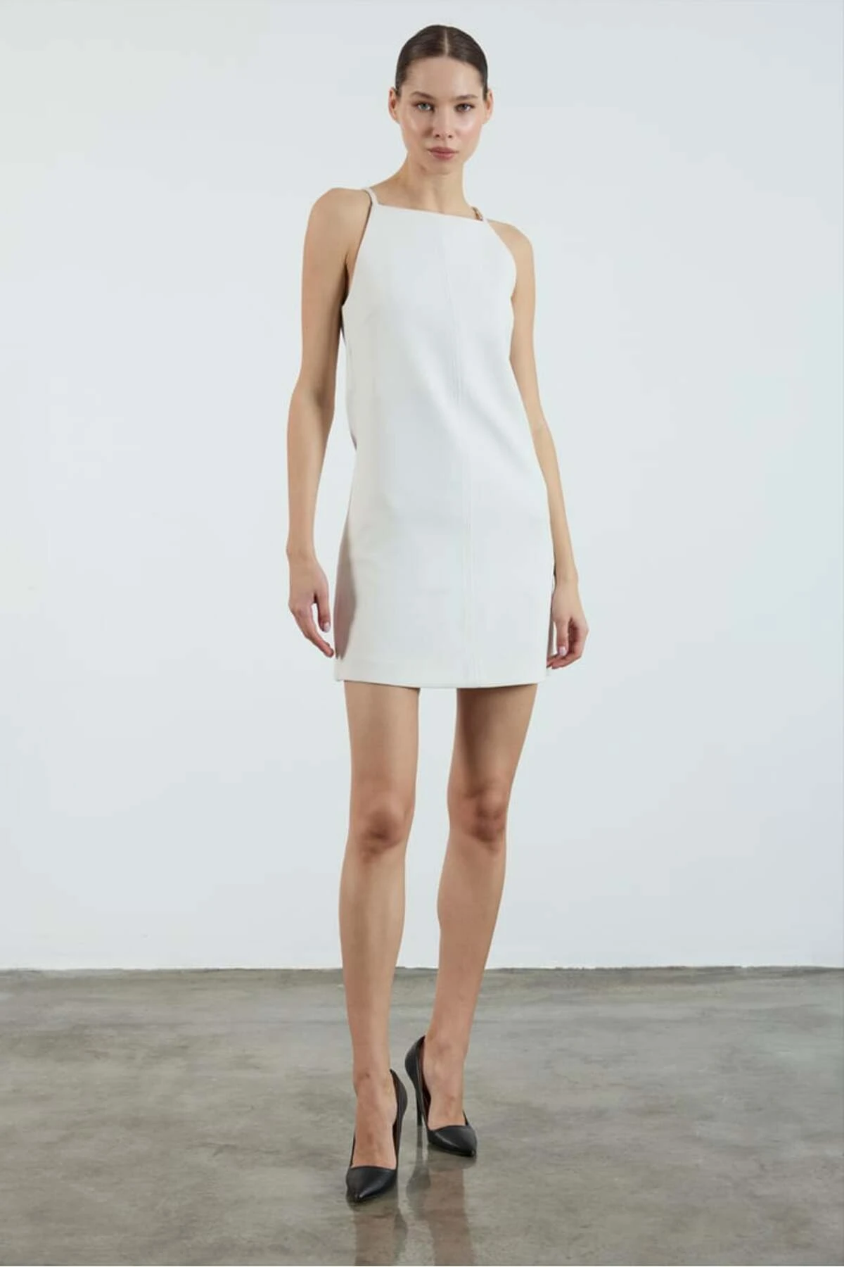 Premium Askılı Kısa Elbise - beyaz