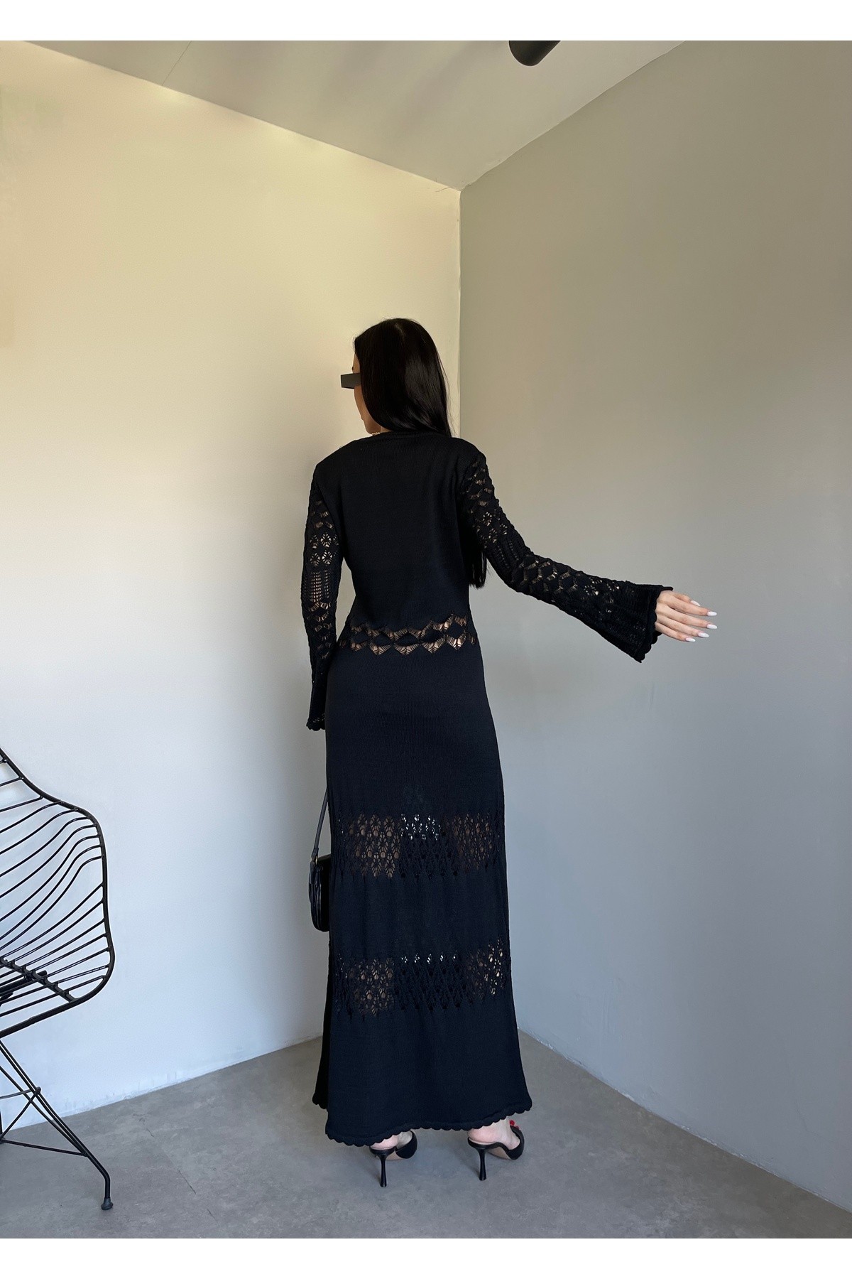 Maxi boy cut-out detaylı elbise