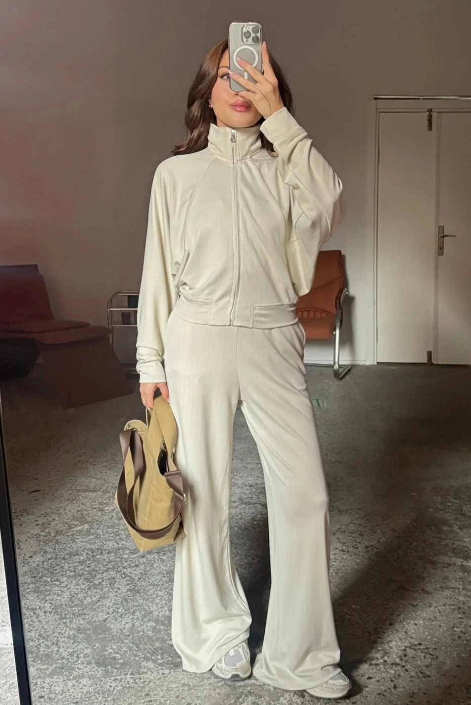 Pamuk Dik Yaka Yarasa Kollu Hırka-Pantolon Takım