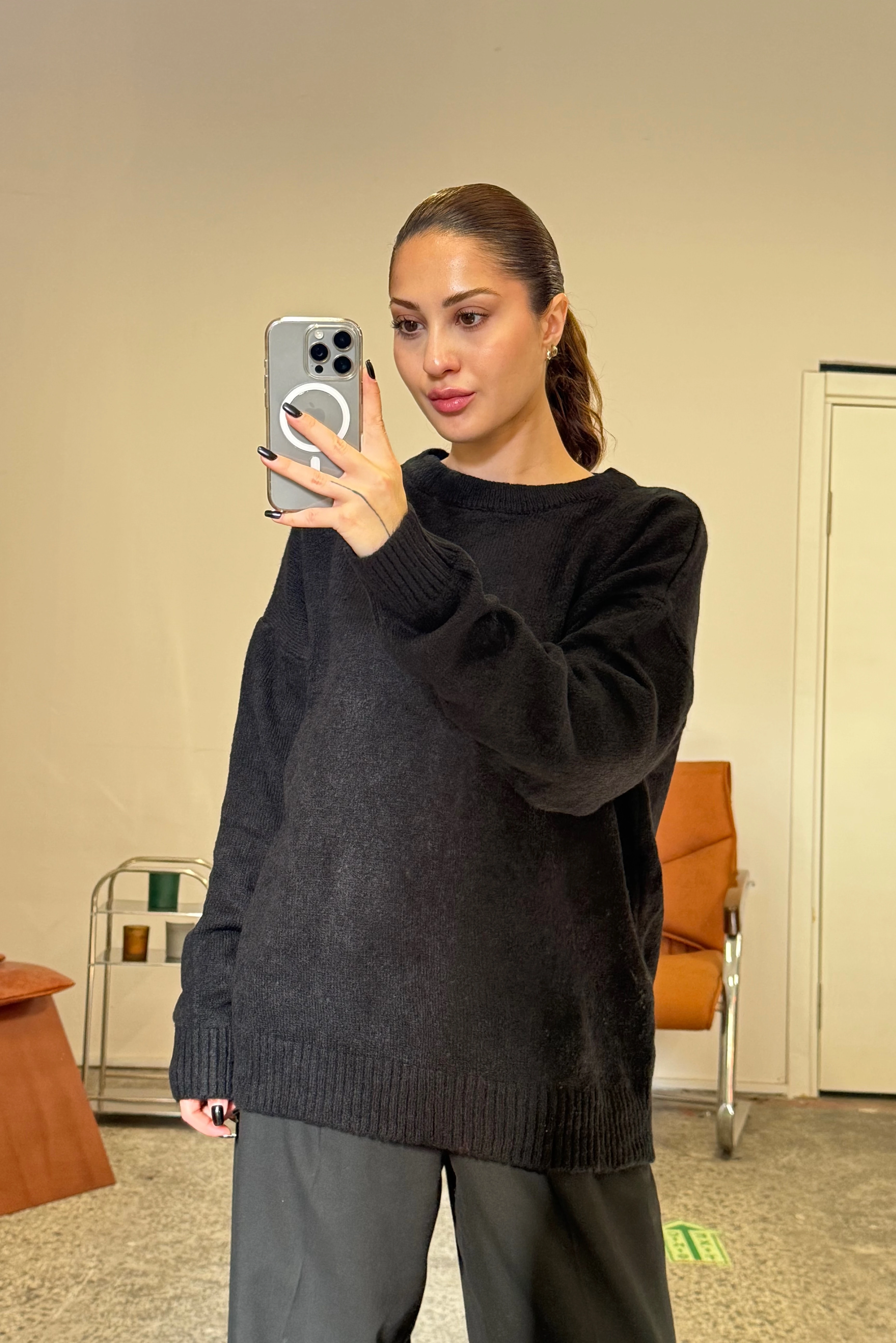  Oversize Bisiklet Yaka Şardonlu Kazak