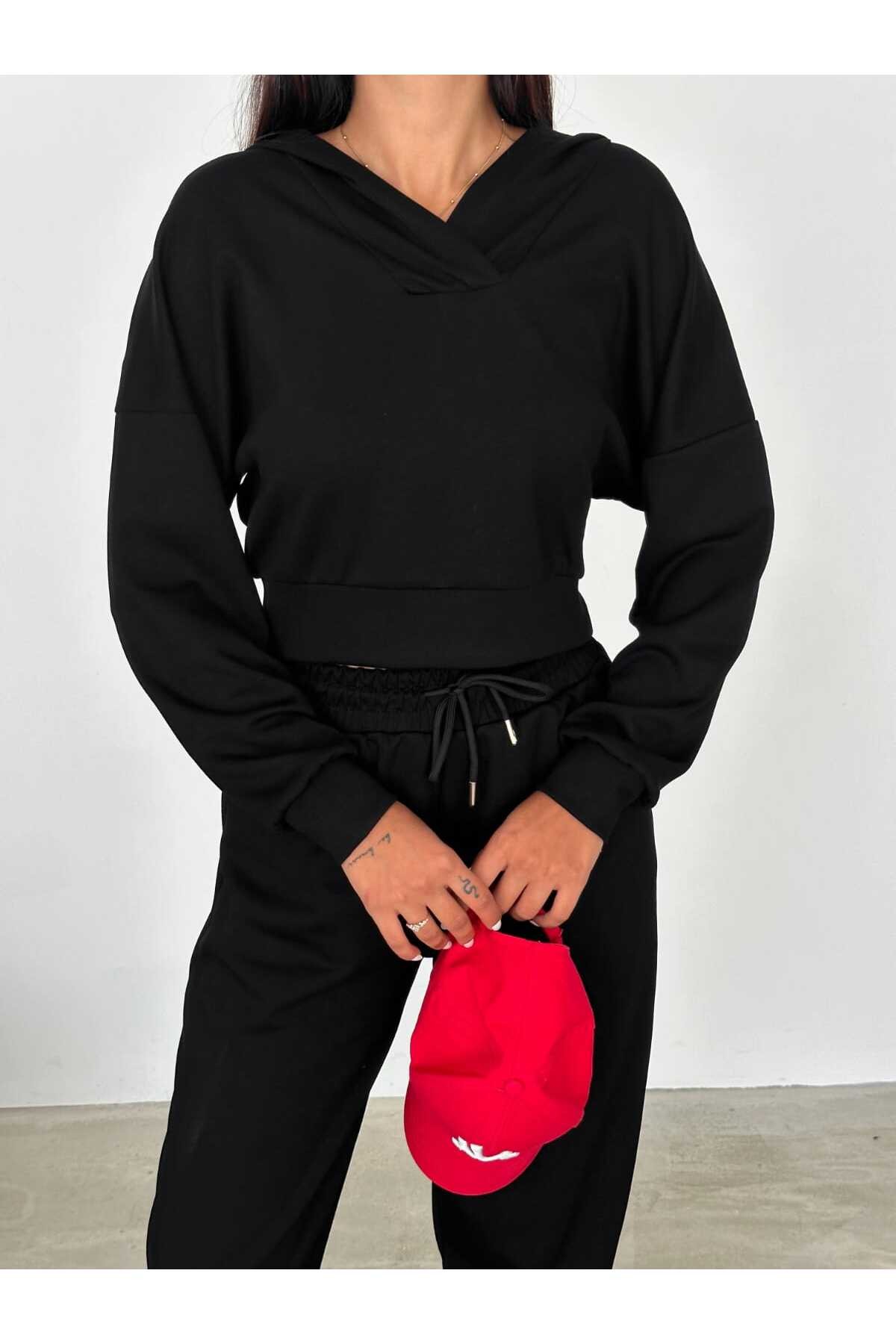 Basic Kapüşonlu Sweatshirt - Jogger Eşofman Modal Kumaş 2'li Takım