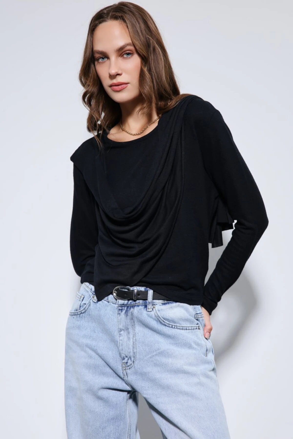 Pelerinli Premium Triko Bluz