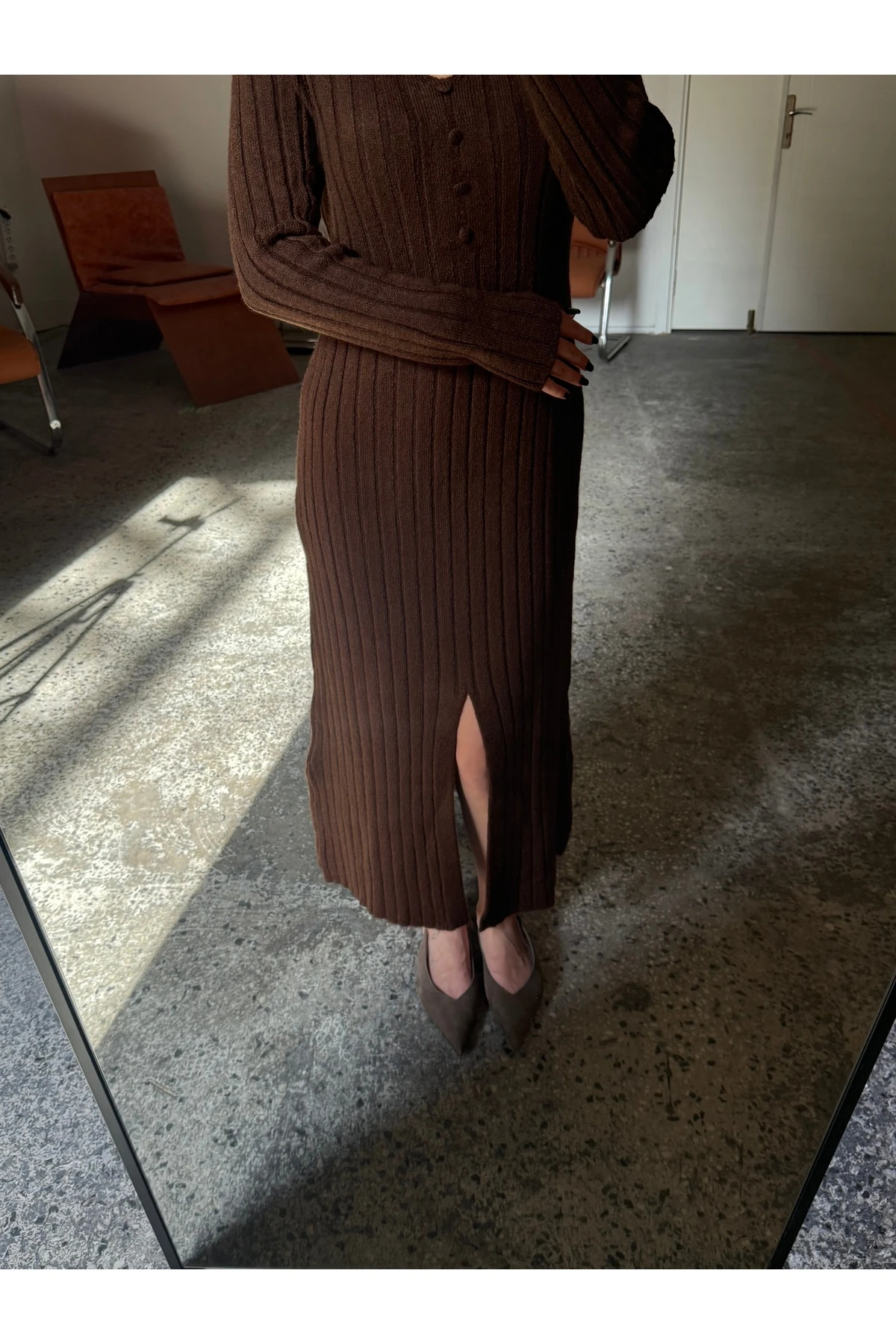 Triko, Düğmeli Midi Elbise