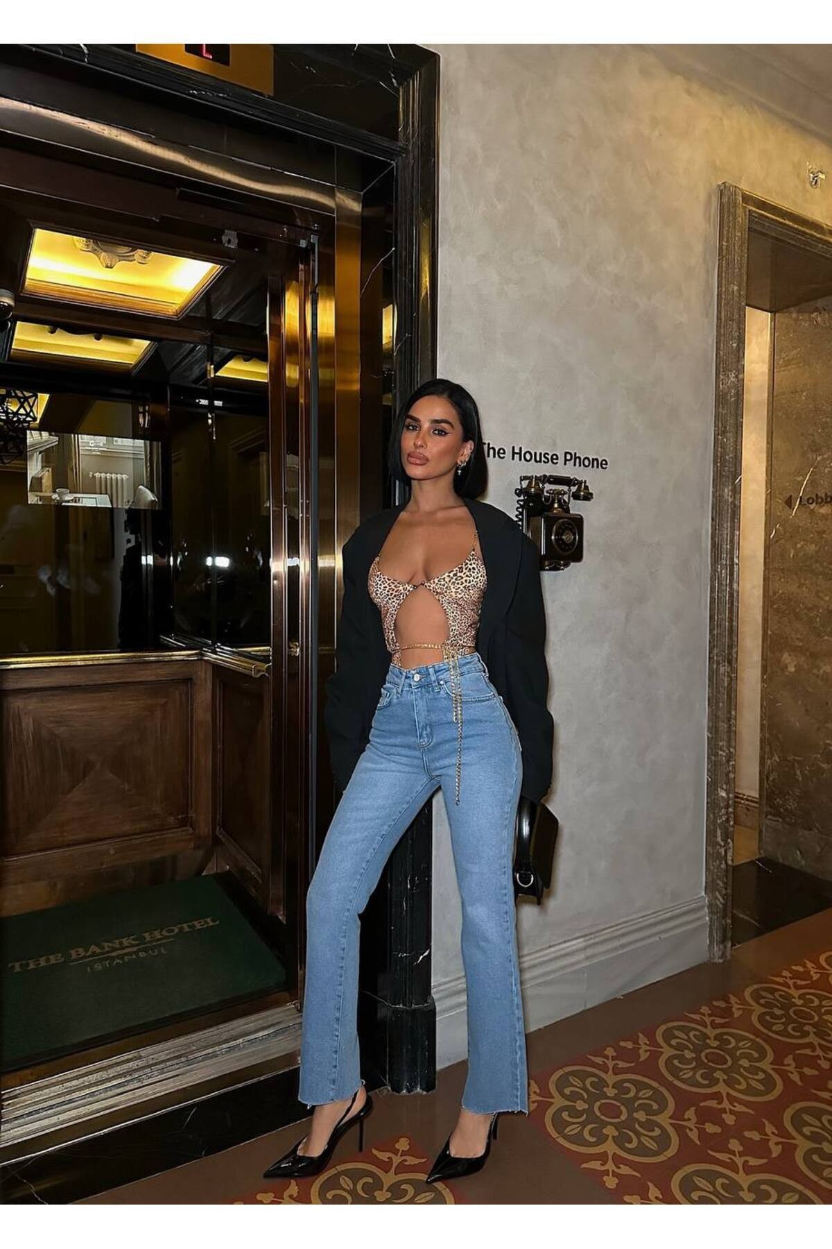 Kadın, Likralı Mini Flare Bilek Hizasında Kot Pantolon