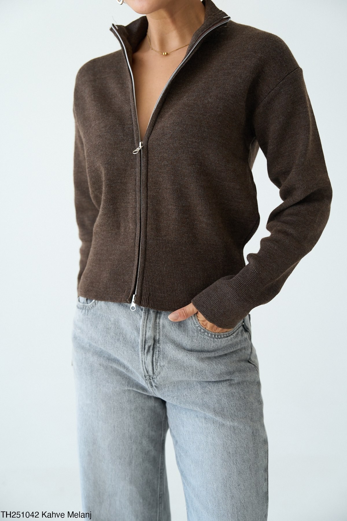 Fermuar Detaylı Cut Out Hırka